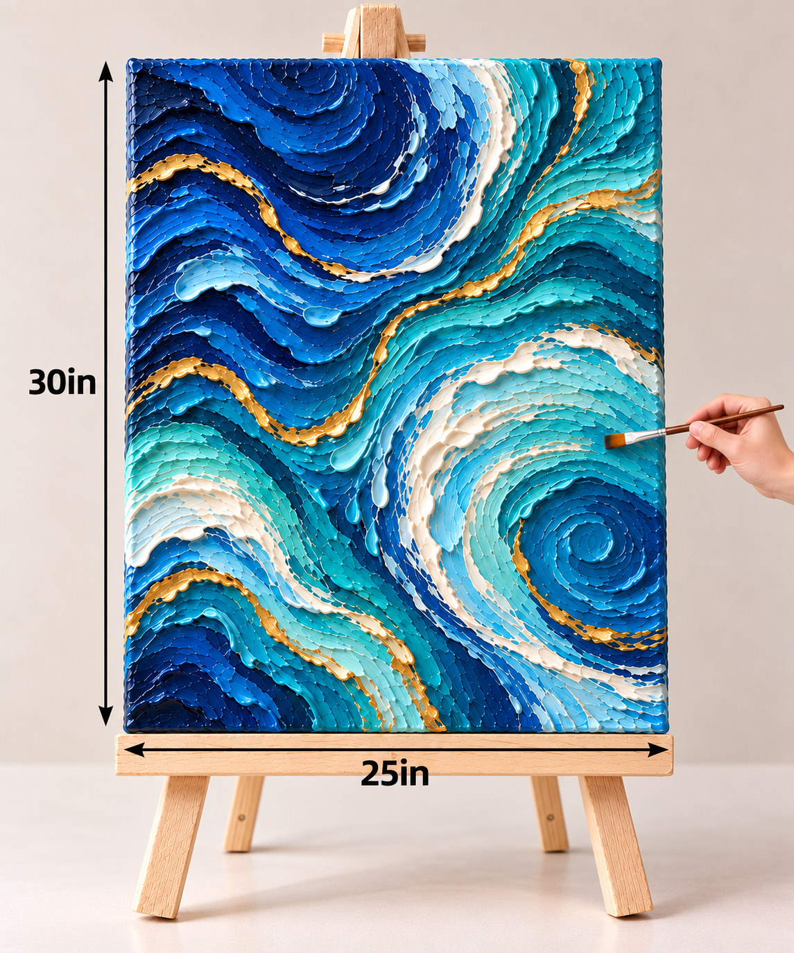 Ocean Current in Blue and Gold – Abstract Textured Canvas Art
