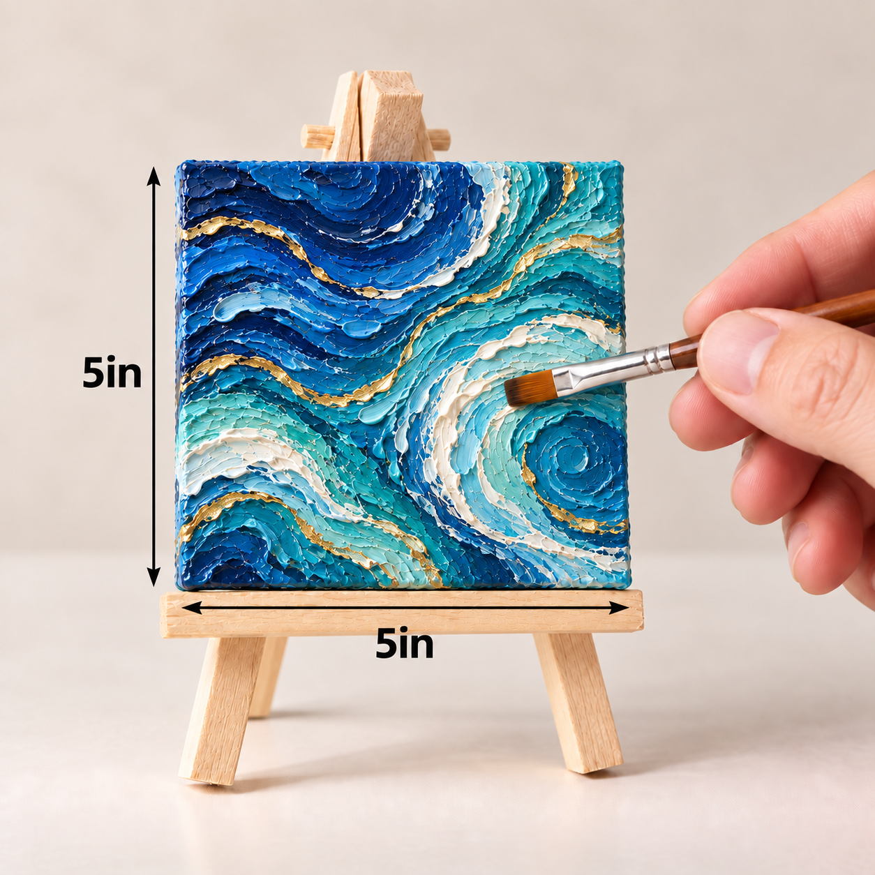 Ocean Current in Blue and Gold – Abstract Textured Canvas Art