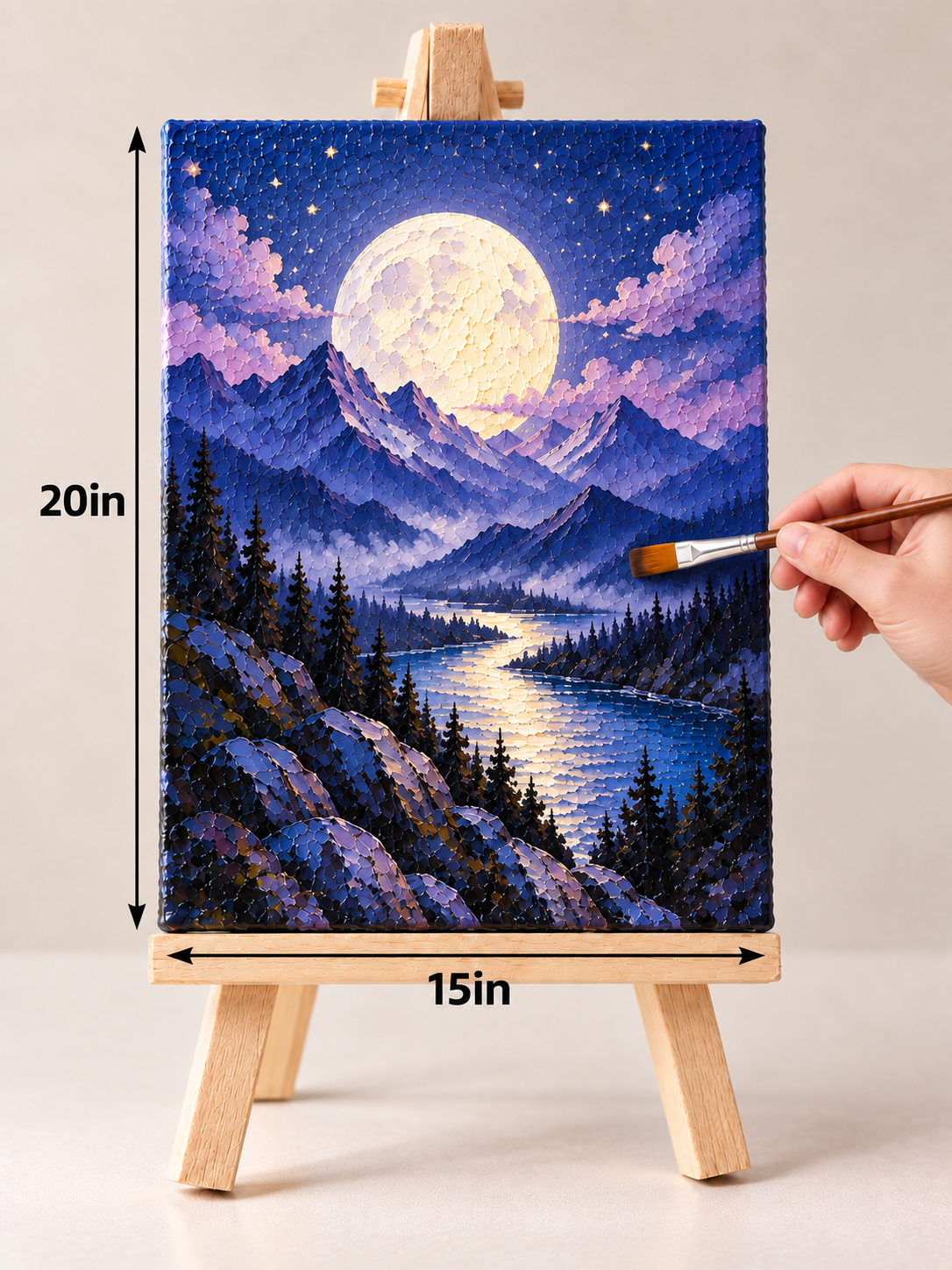 Moon Over the Mountain Lake – Dreamlike Textured Canvas Art