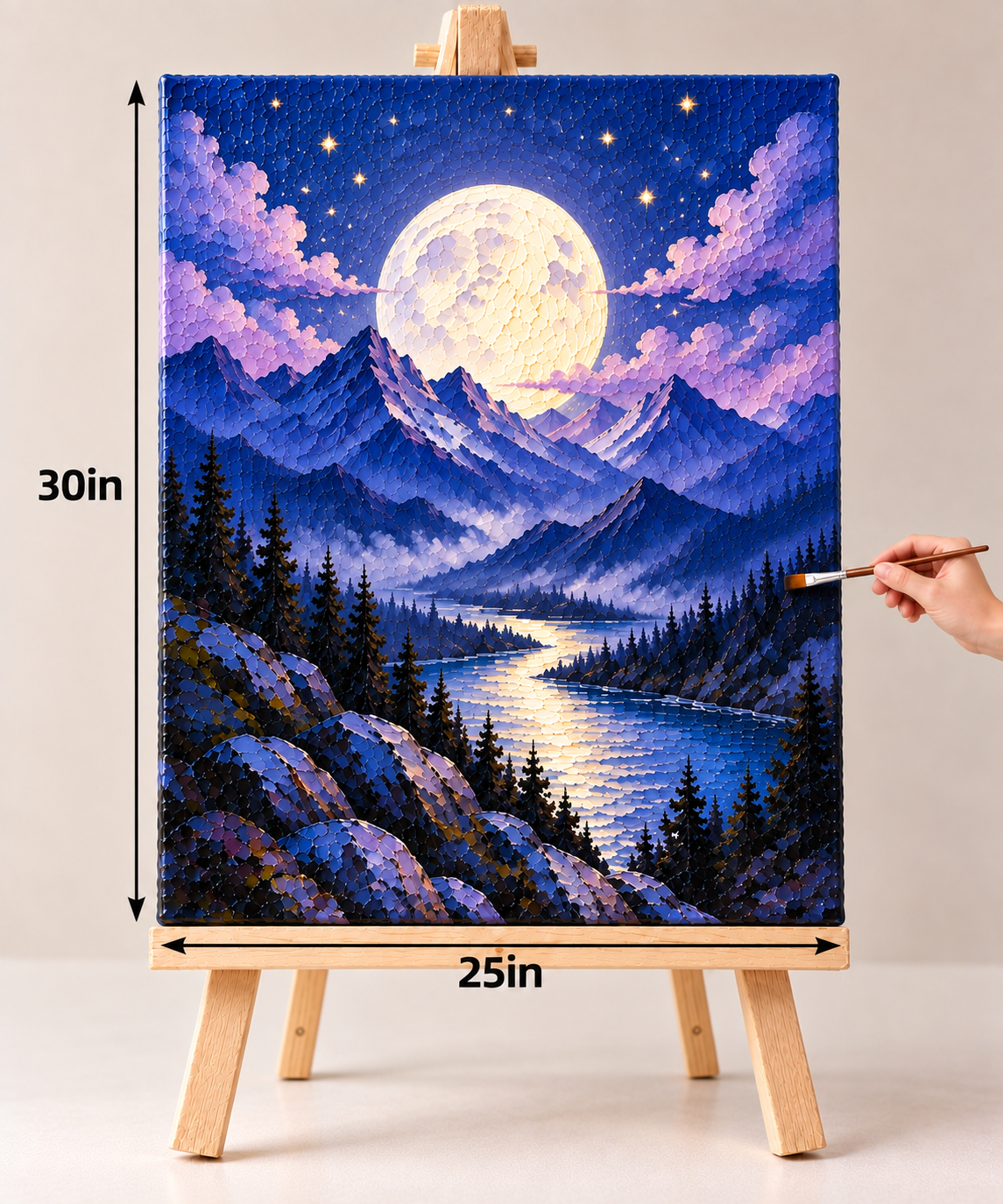 Moon Over the Mountain Lake – Dreamlike Textured Canvas Art
