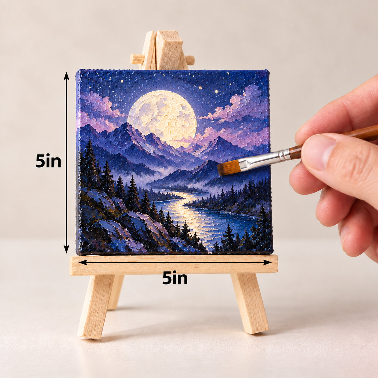 Moon Over the Mountain Lake – Dreamlike Textured Canvas Art
