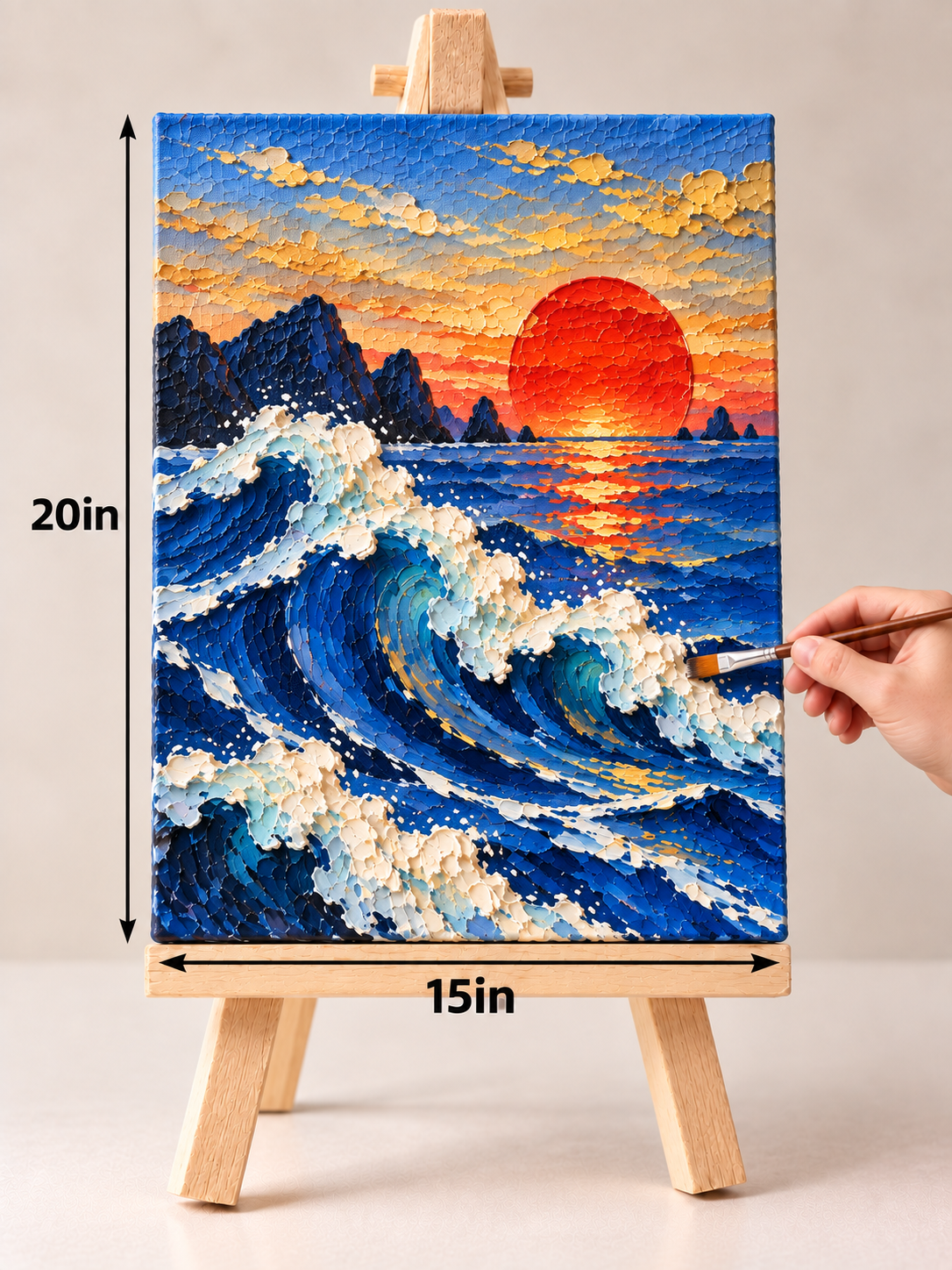 Crimson Sun and Cobalt Waves – Textured Ocean Canvas Art