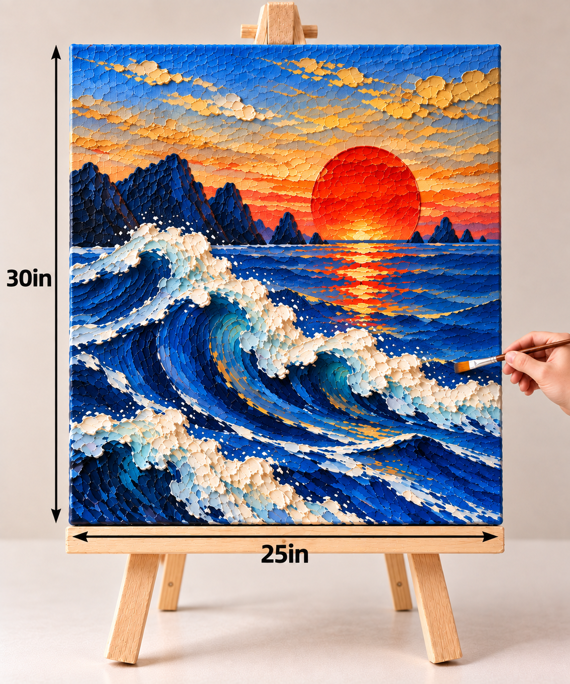 Crimson Sun and Cobalt Waves – Textured Ocean Canvas Art
