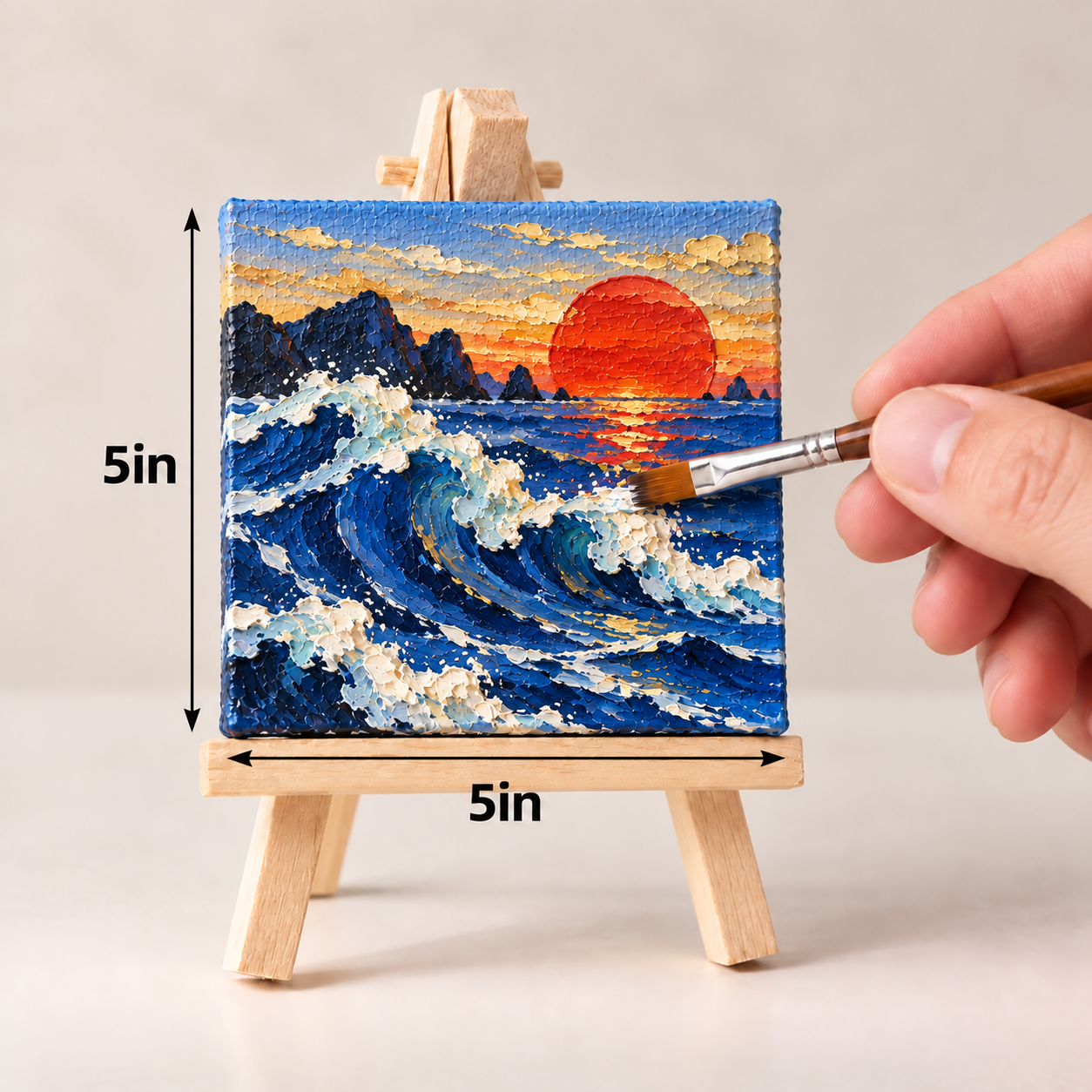 Crimson Sun and Cobalt Waves – Textured Ocean Canvas Art