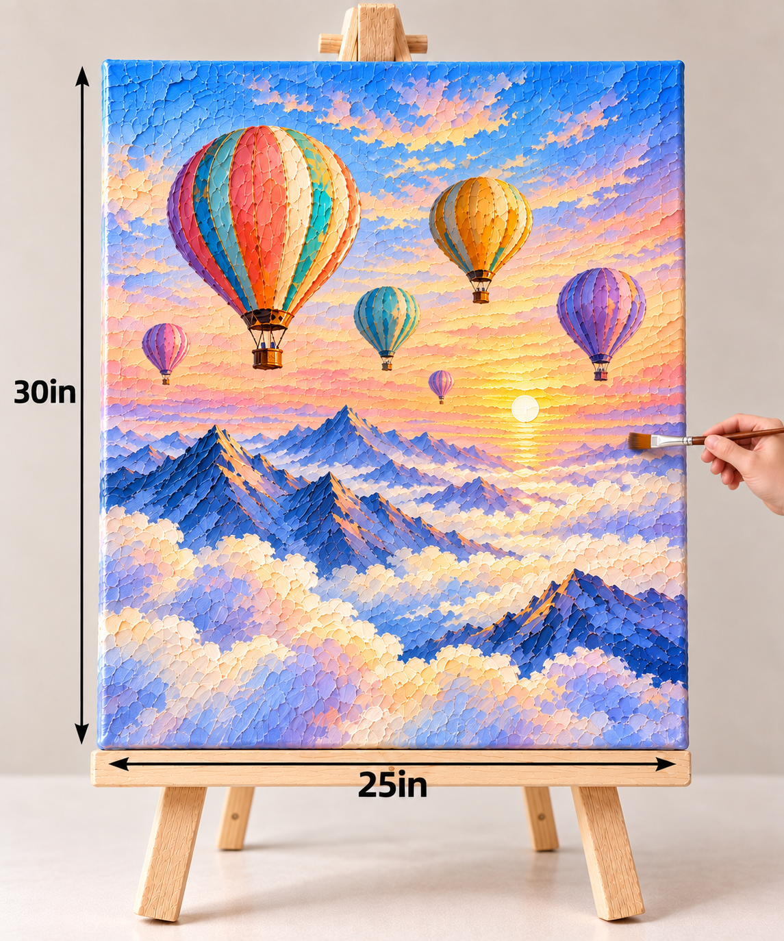 Balloons Above the Cloud Sea – Dreamy Textured Canvas Art