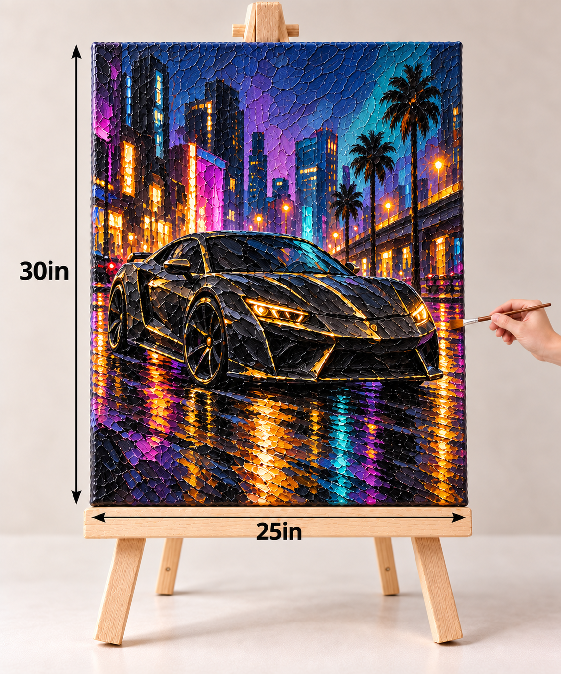 Black and Gold Supercar in the Rain – Luxury Automotive Canvas Art