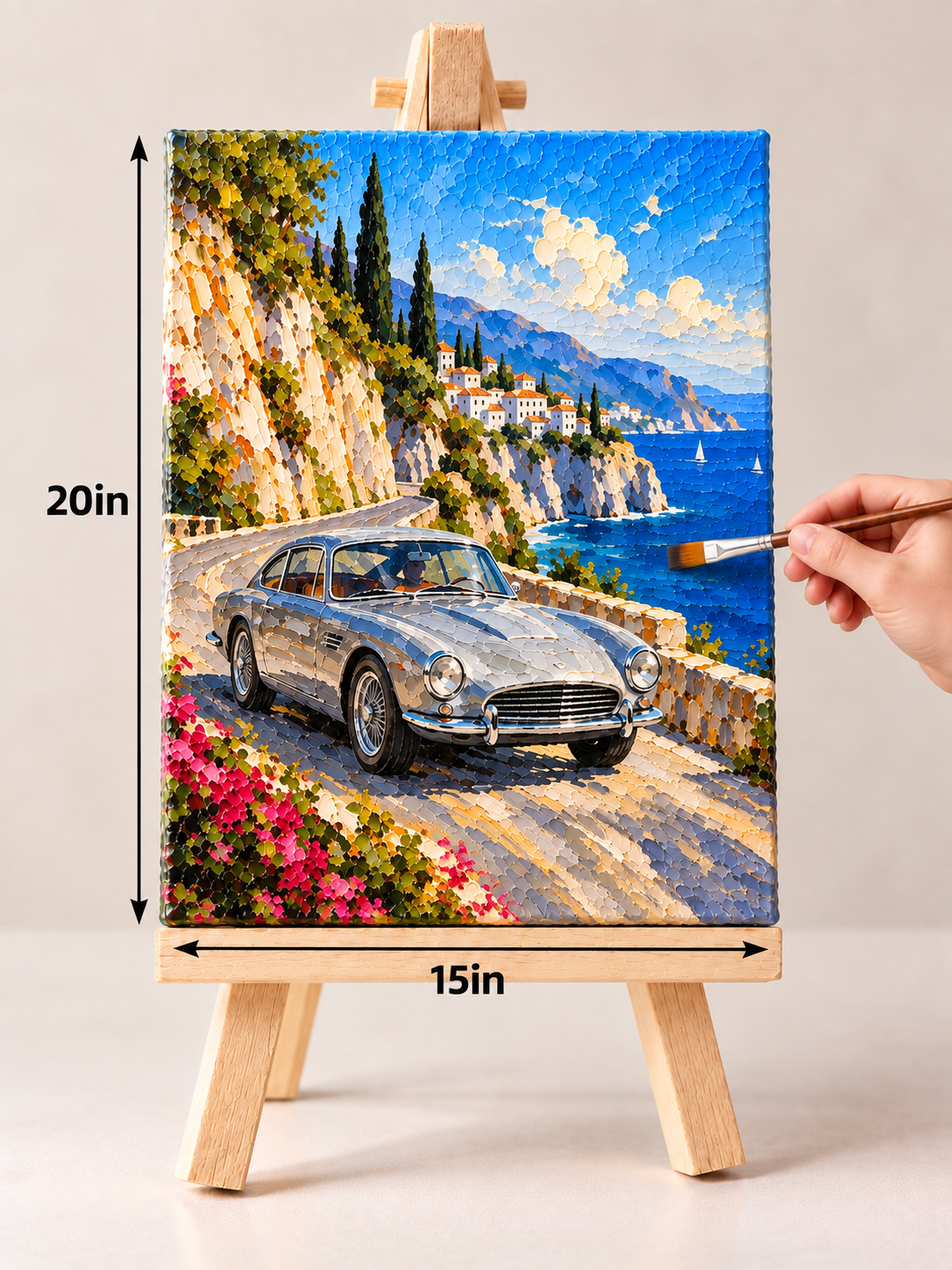 Silver Grand Tourer on the Riviera – Coastal Automotive Canvas Art
