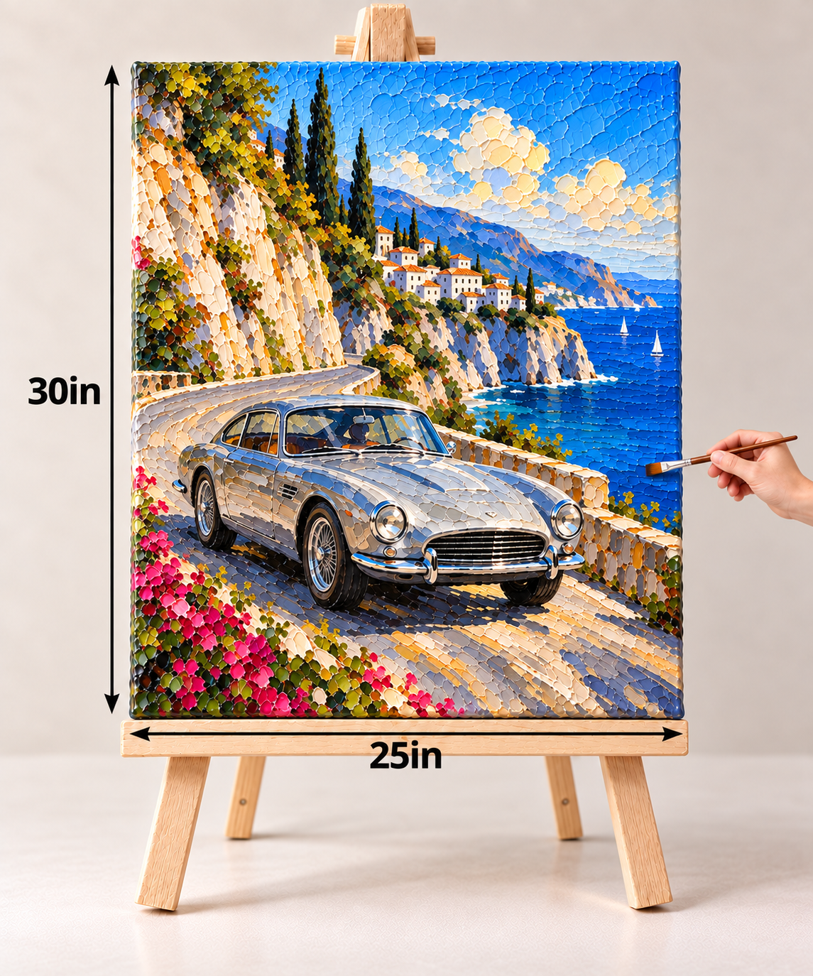 Silver Grand Tourer on the Riviera – Coastal Automotive Canvas Art