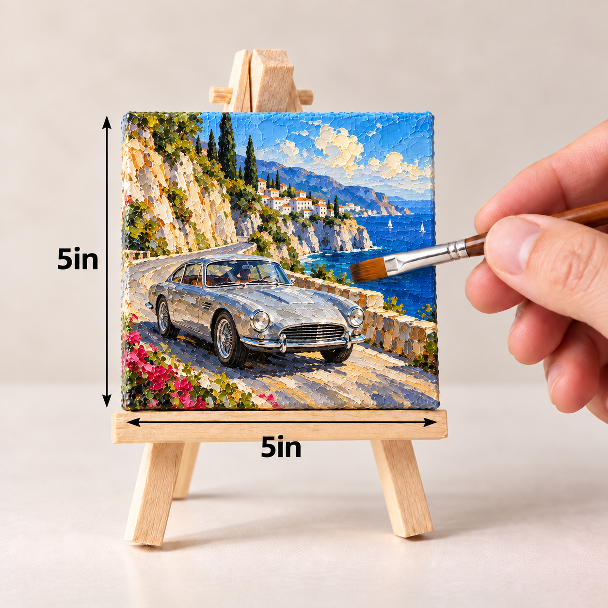 Silver Grand Tourer on the Riviera – Coastal Automotive Canvas Art