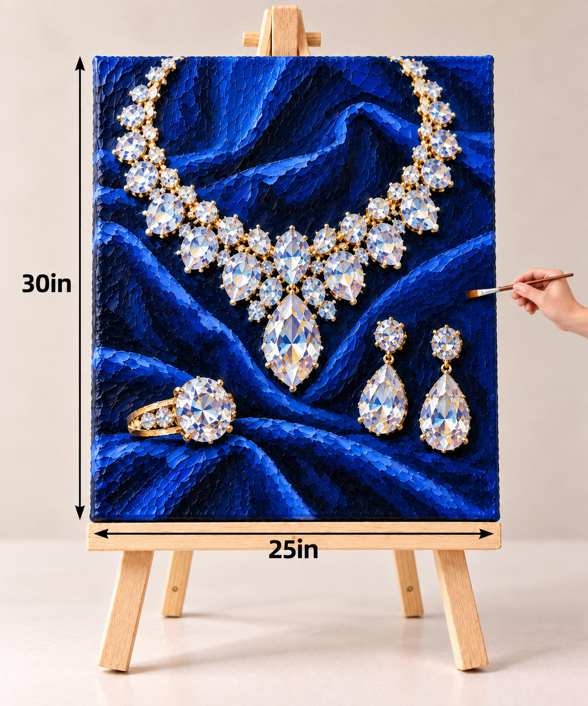 Diamonds on Royal Blue Velvet – Luxury Jewelry Canvas Art