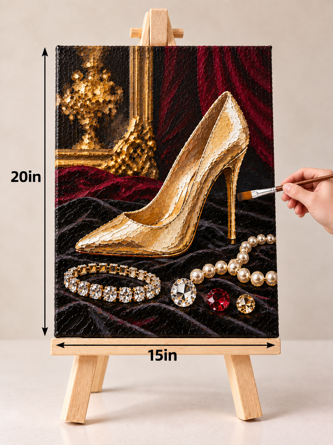 Golden Stiletto and Jewels – Luxury Fashion Canvas Art