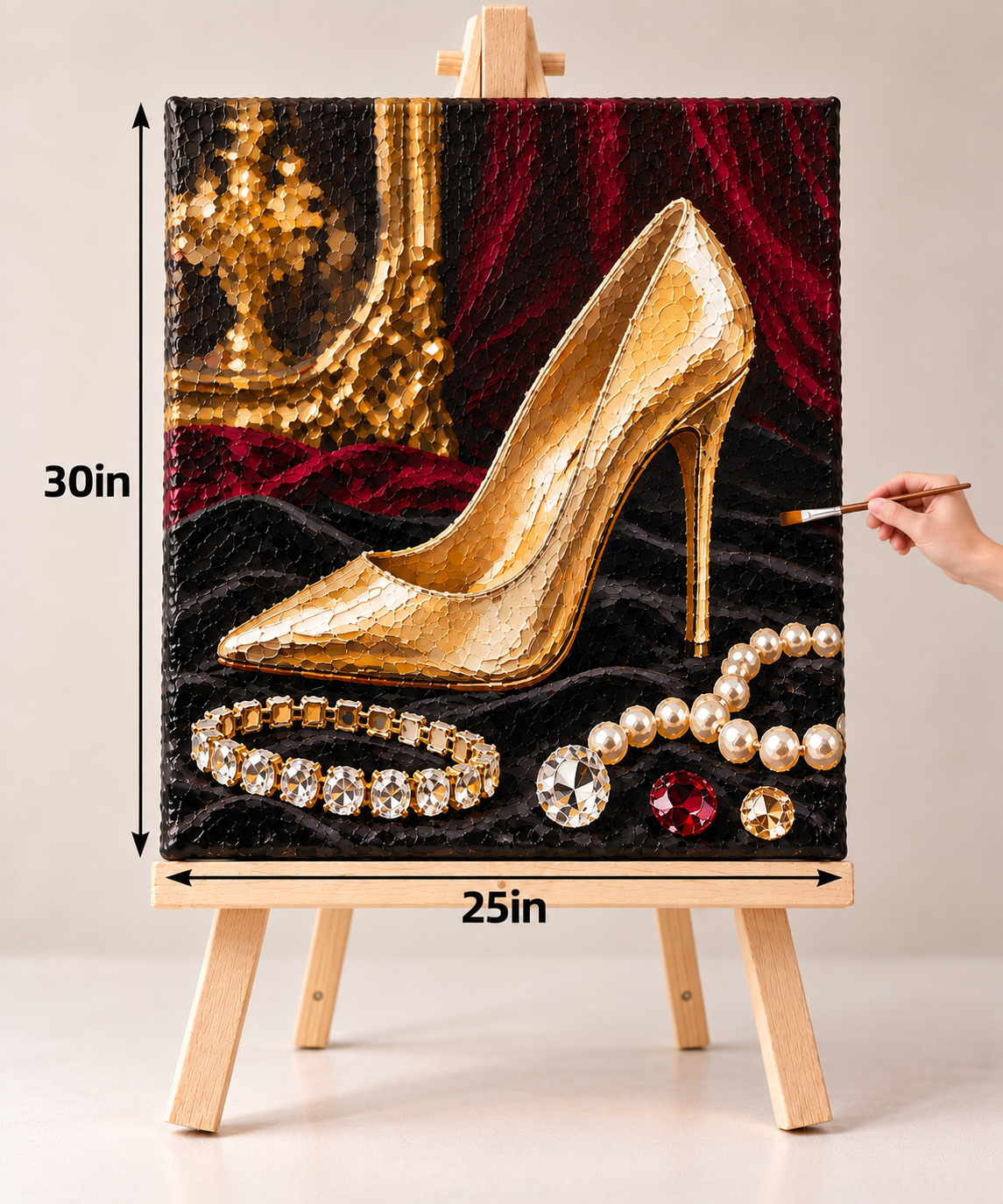 Golden Stiletto and Jewels – Luxury Fashion Canvas Art