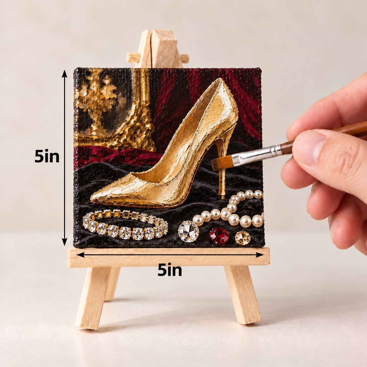 Golden Stiletto and Jewels – Luxury Fashion Canvas Art