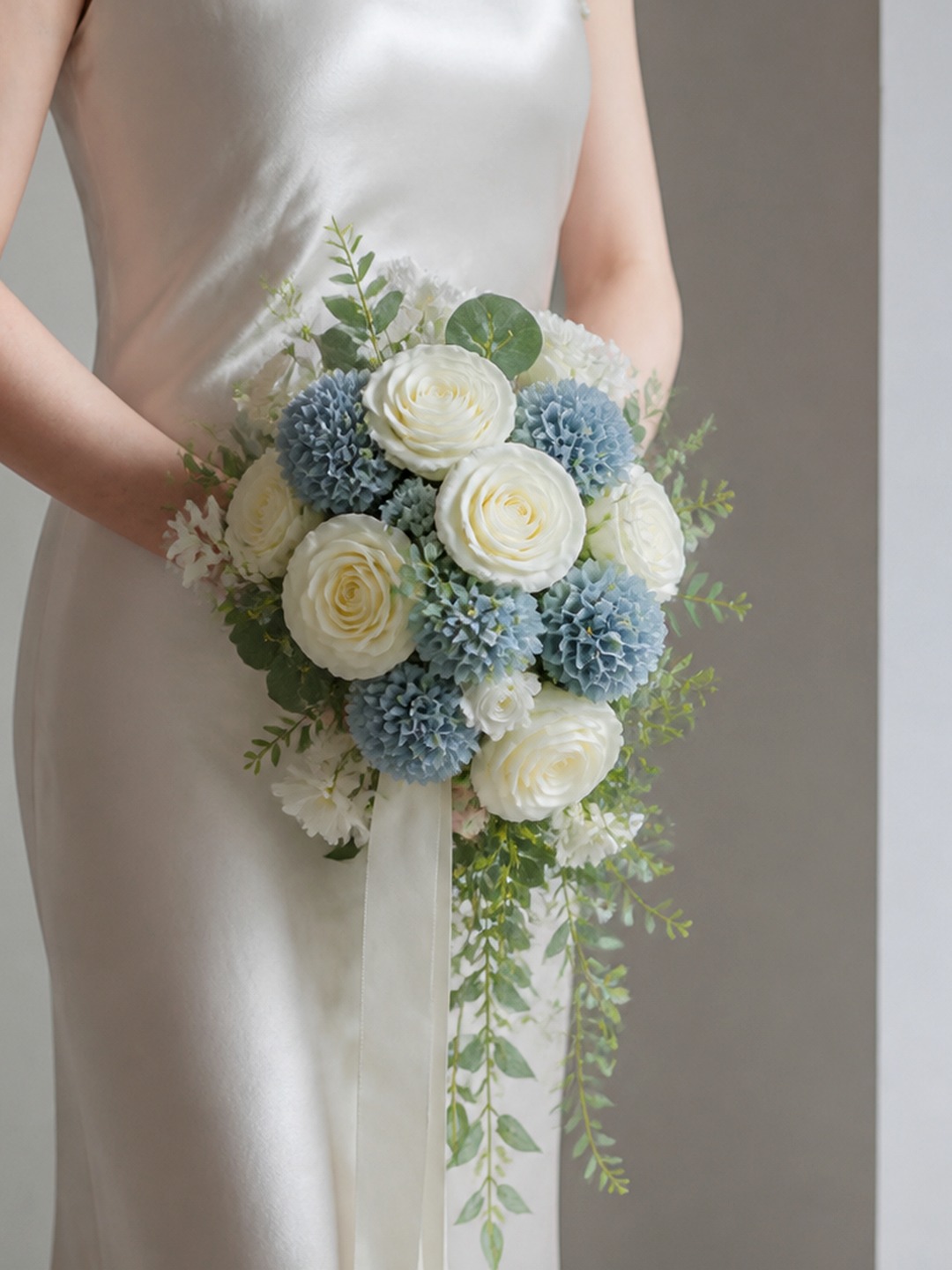 Dusty Blue Cascade Wedding Bouquet