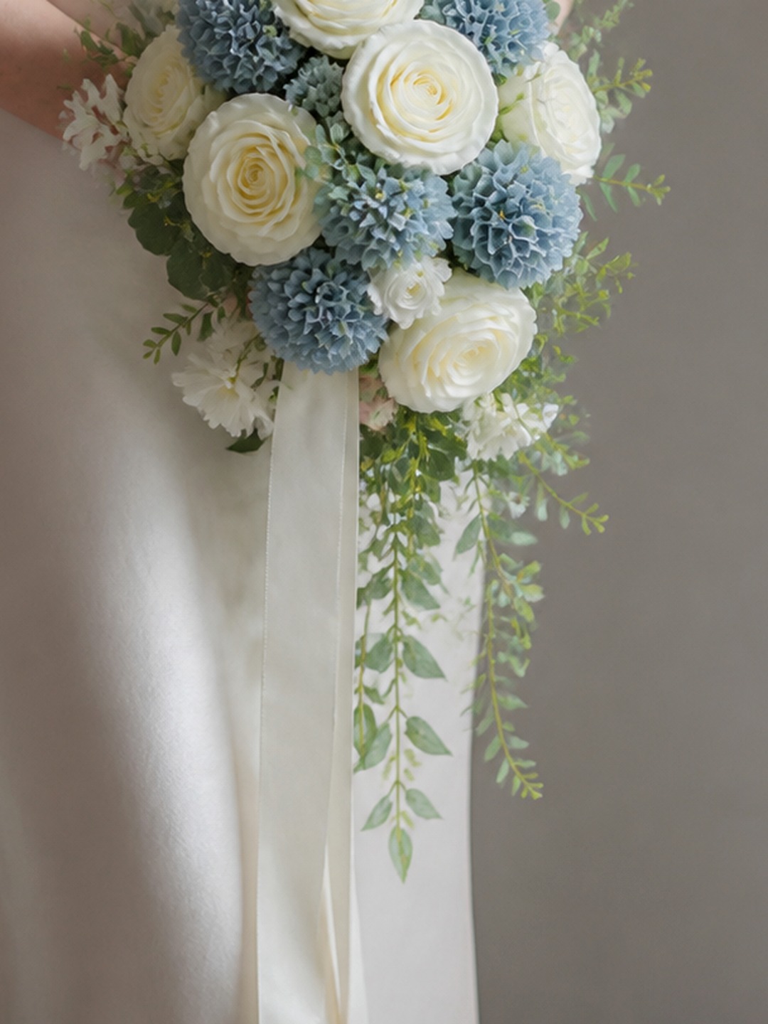 Dusty Blue Cascade Wedding Bouquet
