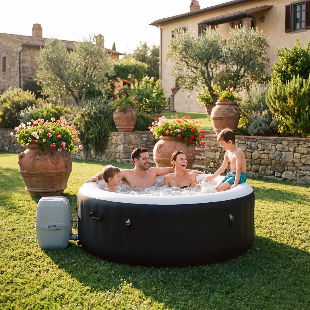 Spa instalado en un jardín
