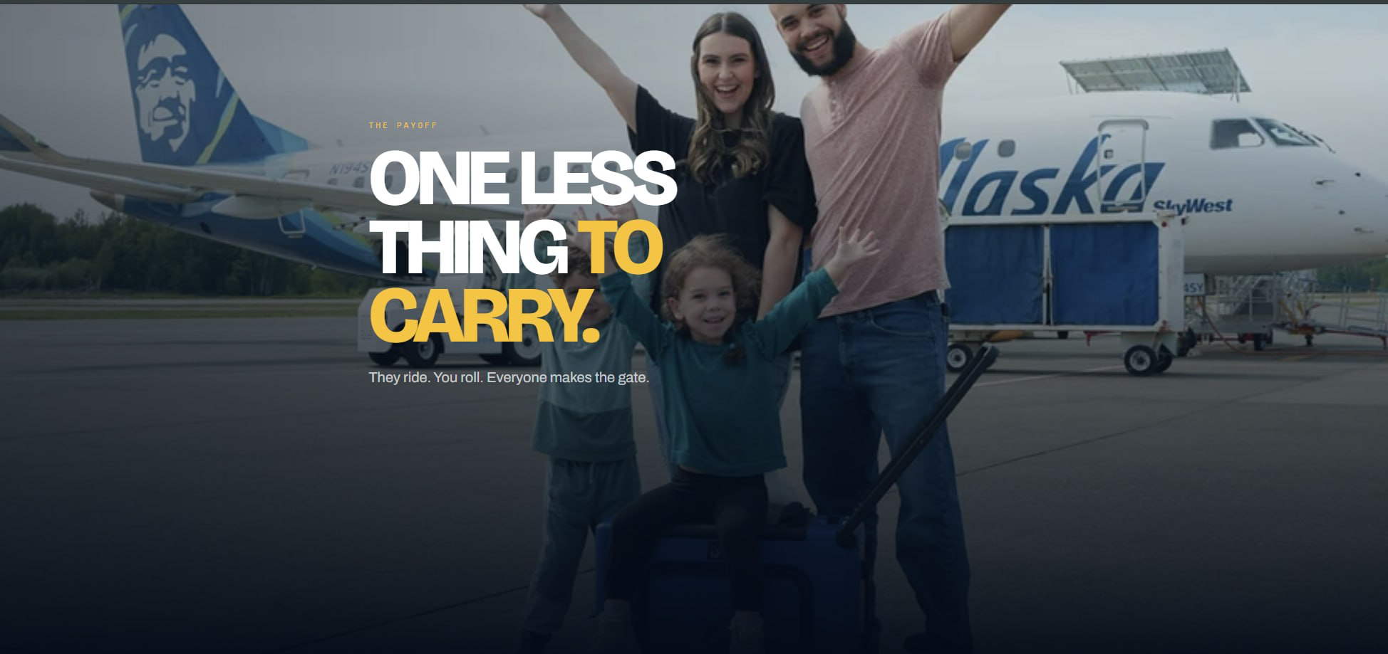 Family moving through the airport with The Trolley