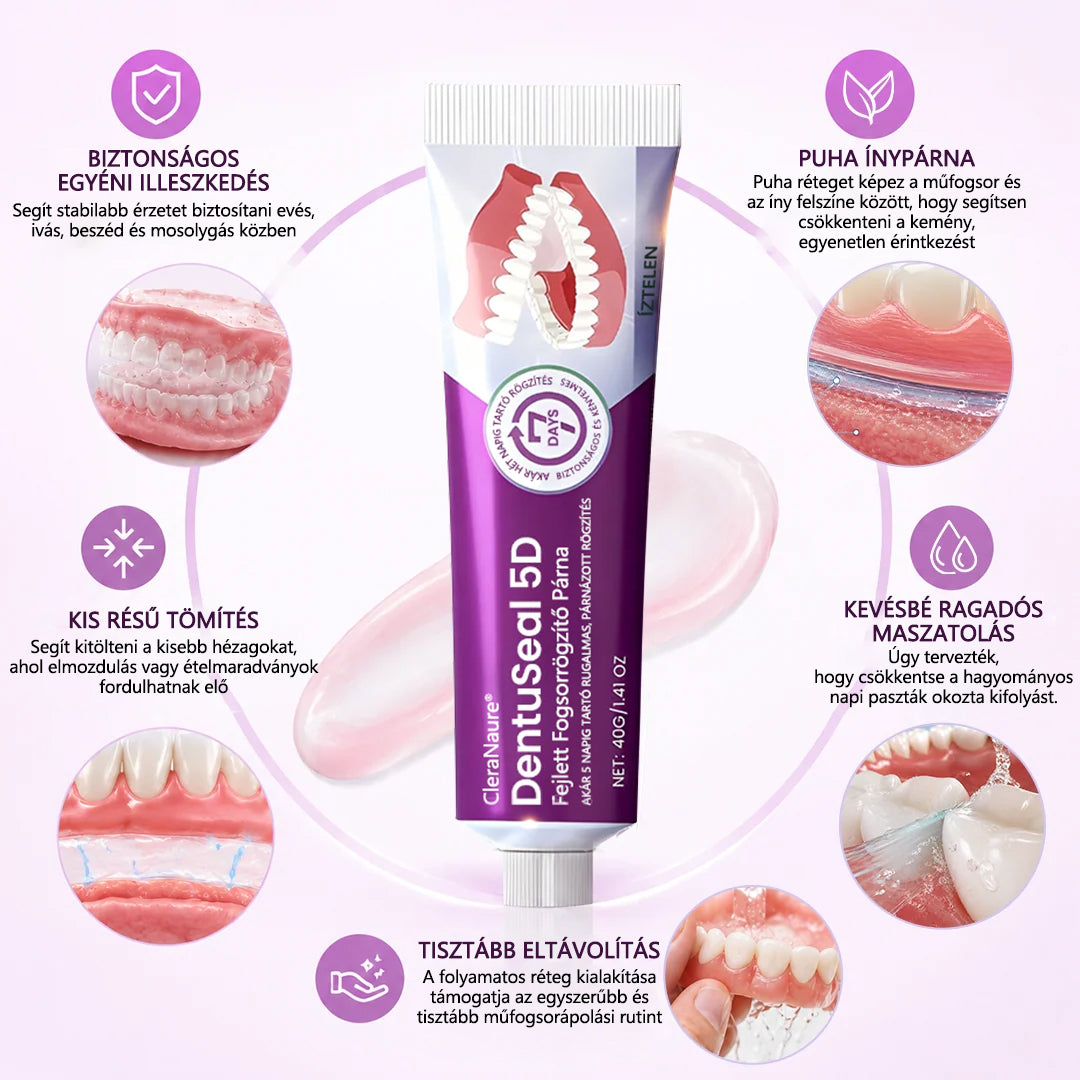 CleraNaure® DentuSeal 5D fejlett műfogsorrögzítő és párnázó ragasztó