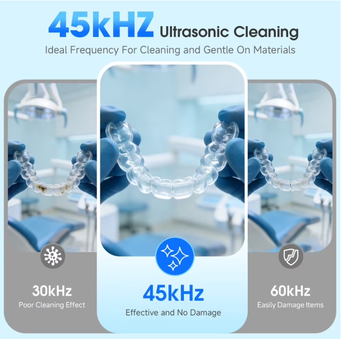 MQ Ultrasonic Retainer Cleaner Machine, 45kHz 200ML Dental Pod with Digital Timer & 4 Modes for Dentures, Night Guards, Braces, Aligners, White