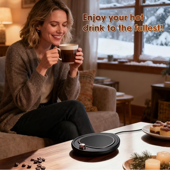 MQ Coffee Mug Warmer - Large Candle Warmer Plate, 2-Temp Setting (131℉ & 113℉) & Fast Heating, Elegant Desk Warmer for Coffee/Tea/Milk/Candle, Ideal Office Home Gift (Black)