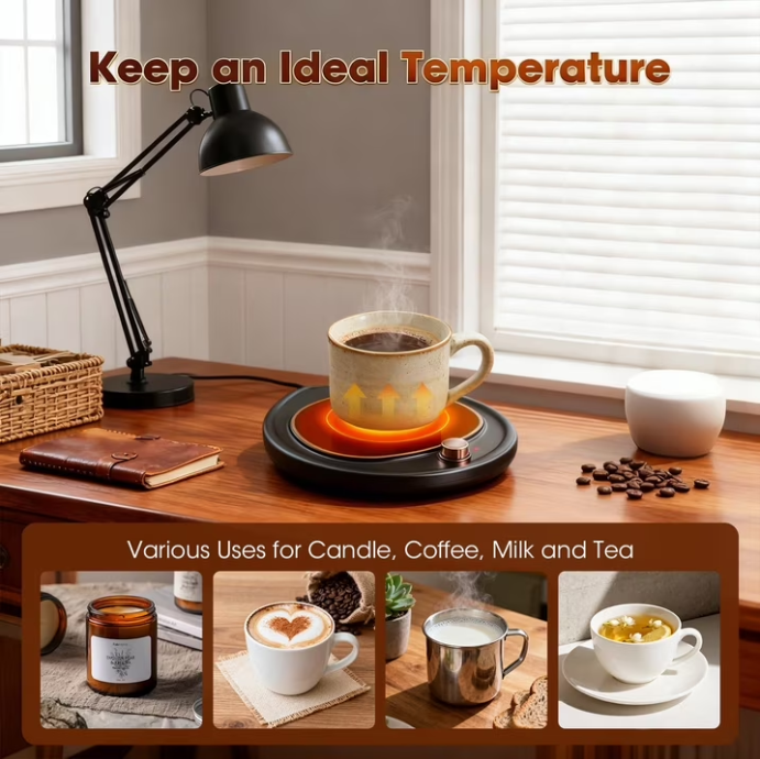 MQ Coffee Mug Warmer - Large Candle Warmer Plate, 2-Temp Setting (131℉ & 113℉) & Fast Heating, Elegant Desk Warmer for Coffee/Tea/Milk/Candle, Ideal Office Home Gift (Black)