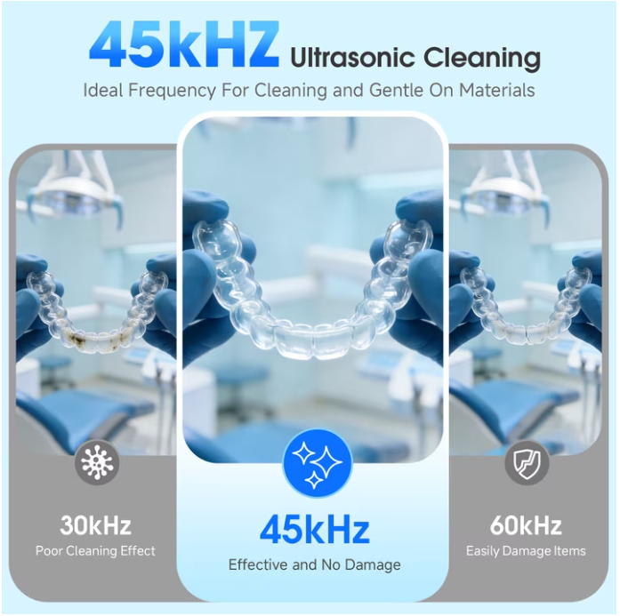 MQ Ultrasonic Retainer Cleaner Machine, 45kHz 200ML Dental Pod with Digital Timer & 4 Modes for Dentures, Night Guards, Braces, Aligners, Black