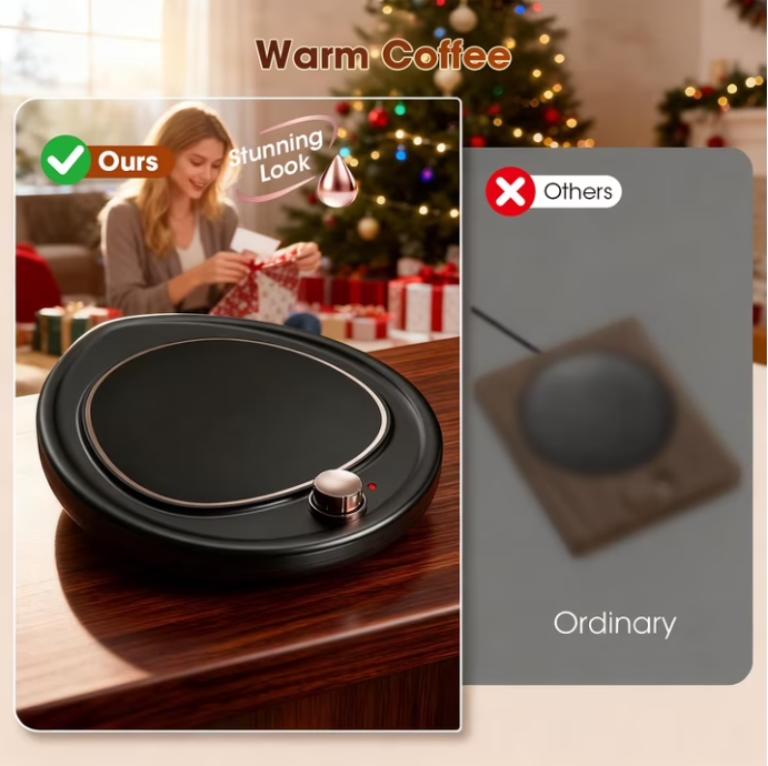 MQ Coffee Mug Warmer - Large Candle Warmer Plate, 2-Temp Setting (131℉ & 113℉) & Fast Heating, Elegant Desk Warmer for Coffee/Tea/Milk/Candle, Ideal Office Home Gift (Black)