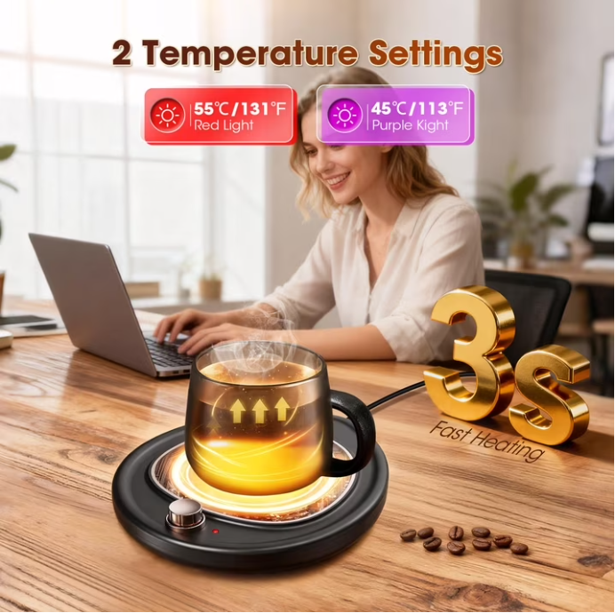 MQ Coffee Mug Warmer - Large Candle Warmer Plate, 2-Temp Setting (131℉ & 113℉) & Fast Heating, Elegant Desk Warmer for Coffee/Tea/Milk/Candle, Ideal Office Home Gift (Black)