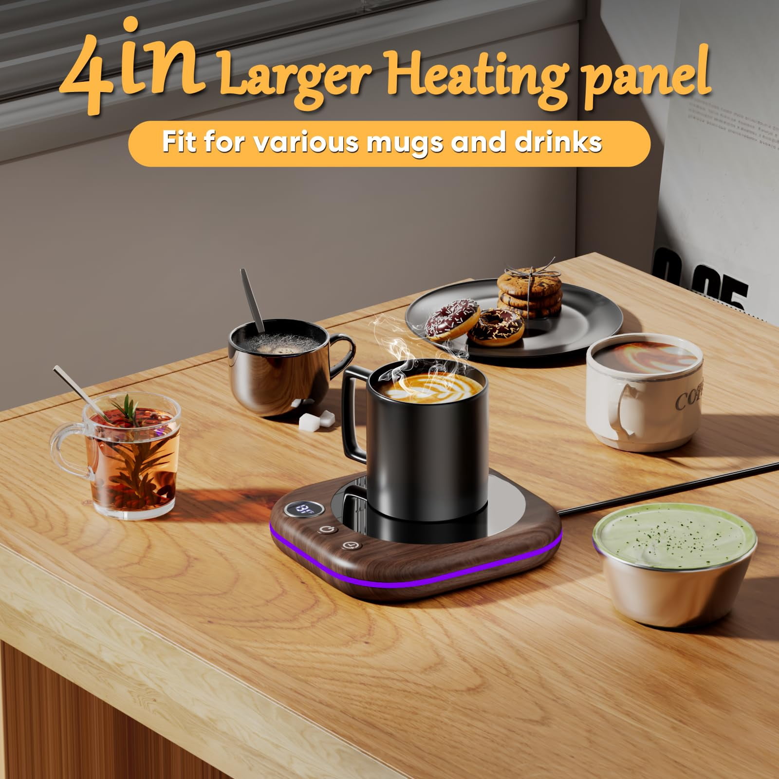 MQ 40W Mug Warmer Coffee Mug Warmer with Temp Display, 3 Temp Settings, 1-12H Timer & 4H Auto Off for Coffee Tea Milk Cocoa