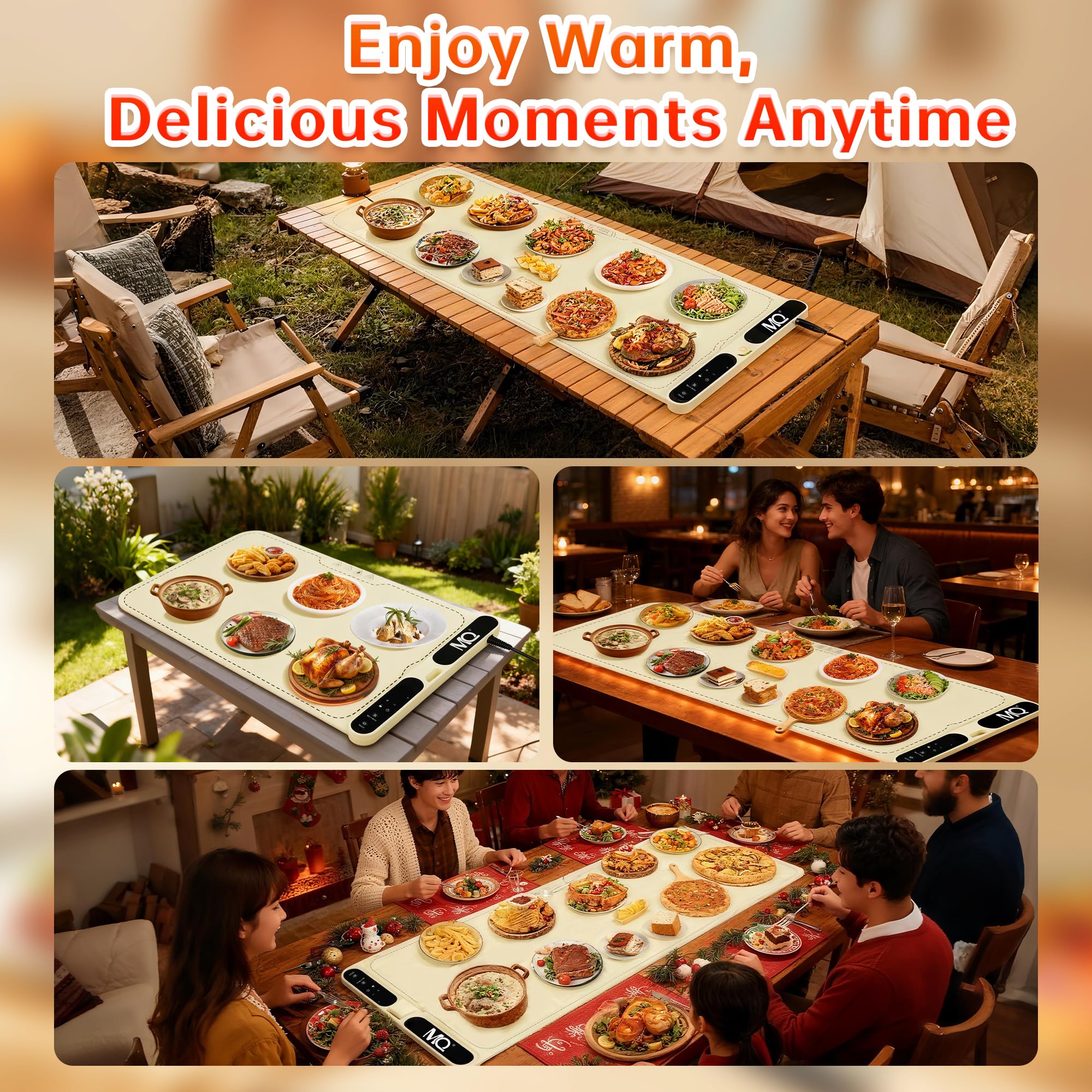 Food Warming Mat, Extra Large 39.4x15 Inches Fast Heating Silicone Electric Warming Tray with 7 Level Temp and 8H Timer, Roll-Up & Portable Warming Mat for Food, Chafing Dishes for Parties Buffet