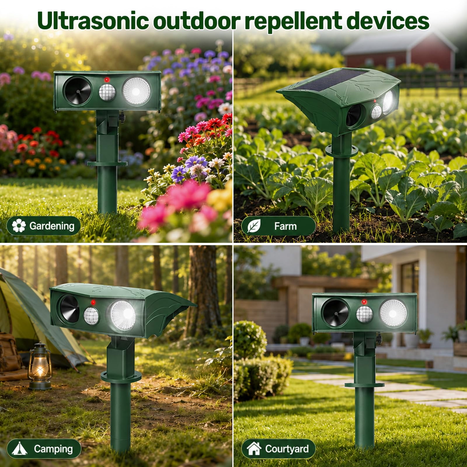 MQ 2 Pcs Upgraded Solar Ultrasonic Animal Repellent, IP66 Waterproof PIR Sensor & USB Charging Outdoor Wildlife Deterrent for Cats Foxes Badgers