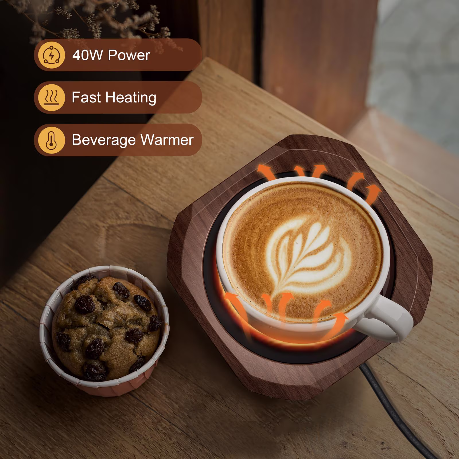 Wooden Mug Warmer, Coffee Warmer for Desk with 3 Temperature Settings (113°F/131°F/167°F), Cup Warmer for Tea, Milk with 1-12H Auto-off, Coffee, Tea and Milk Warmer for Office Home Desk Use