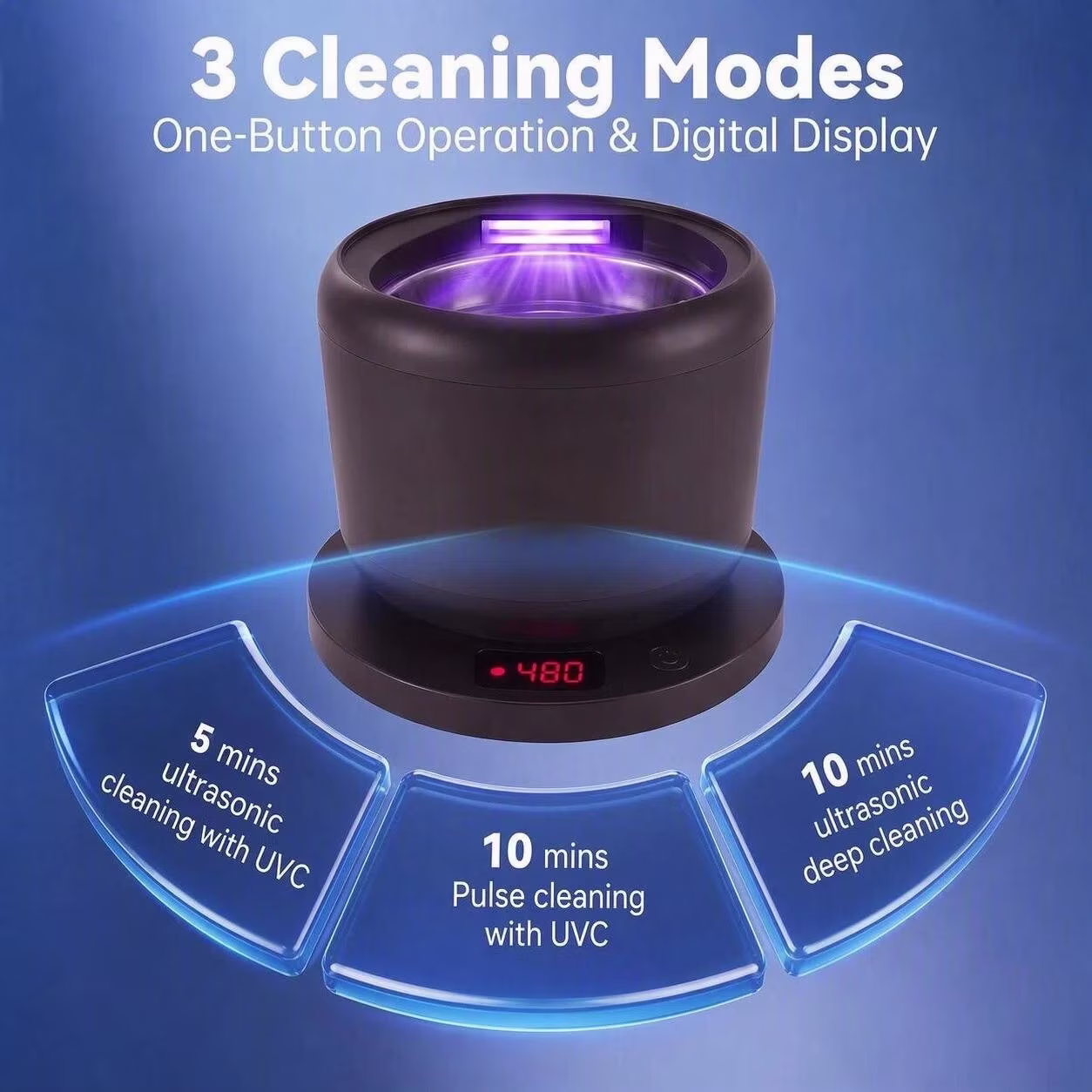 MQ Ultrasonic Retainer Cleaner,48kHz 200ML,3 Modes Removable Base Cover for Aligners Braces Mouth Guards Brush Heads Jewelry