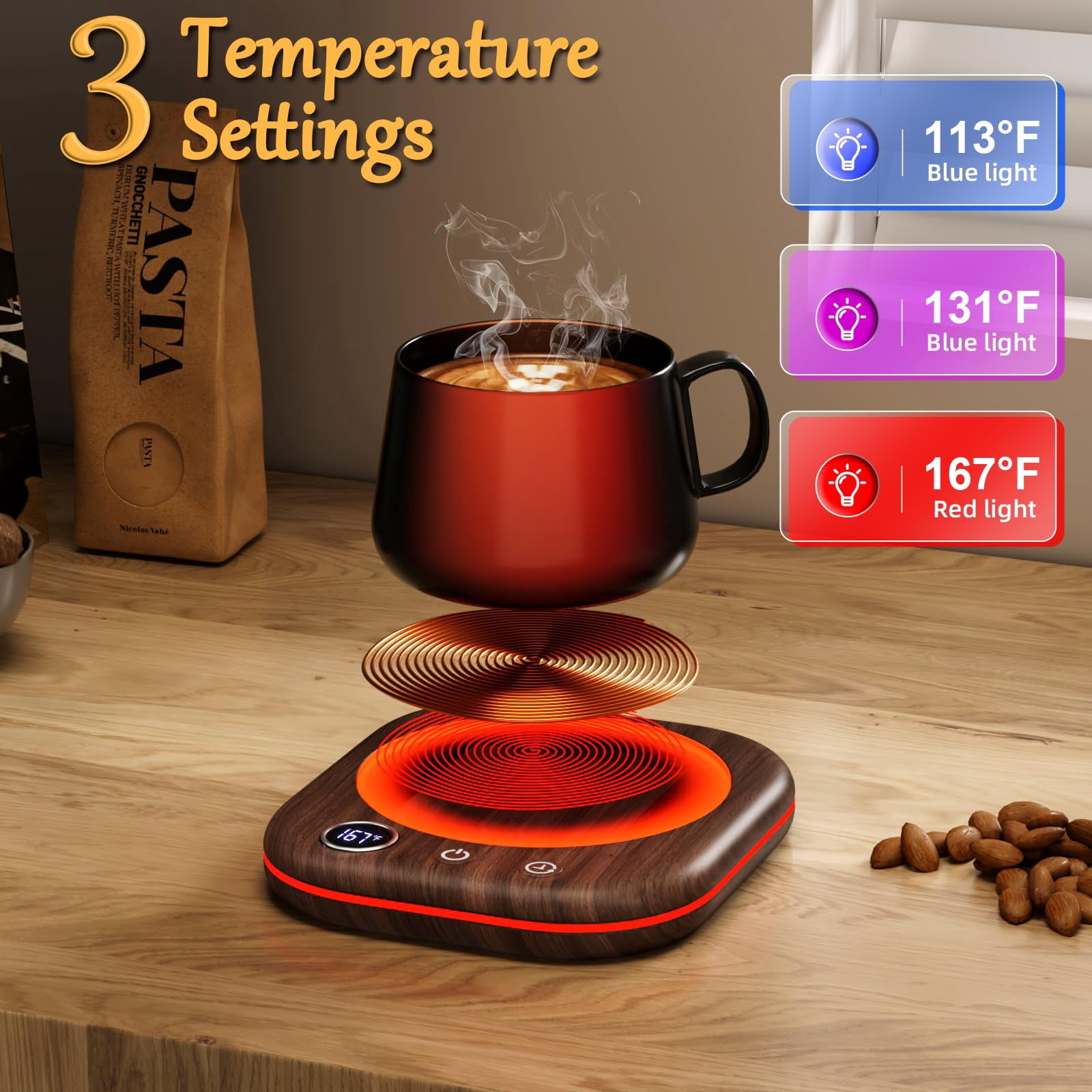 MQ 40W Mug Warmer Coffee Mug Warmer with Temp Display, 3 Temp Settings, 1-12H Timer & 4H Auto Off for Coffee Tea Milk Cocoa