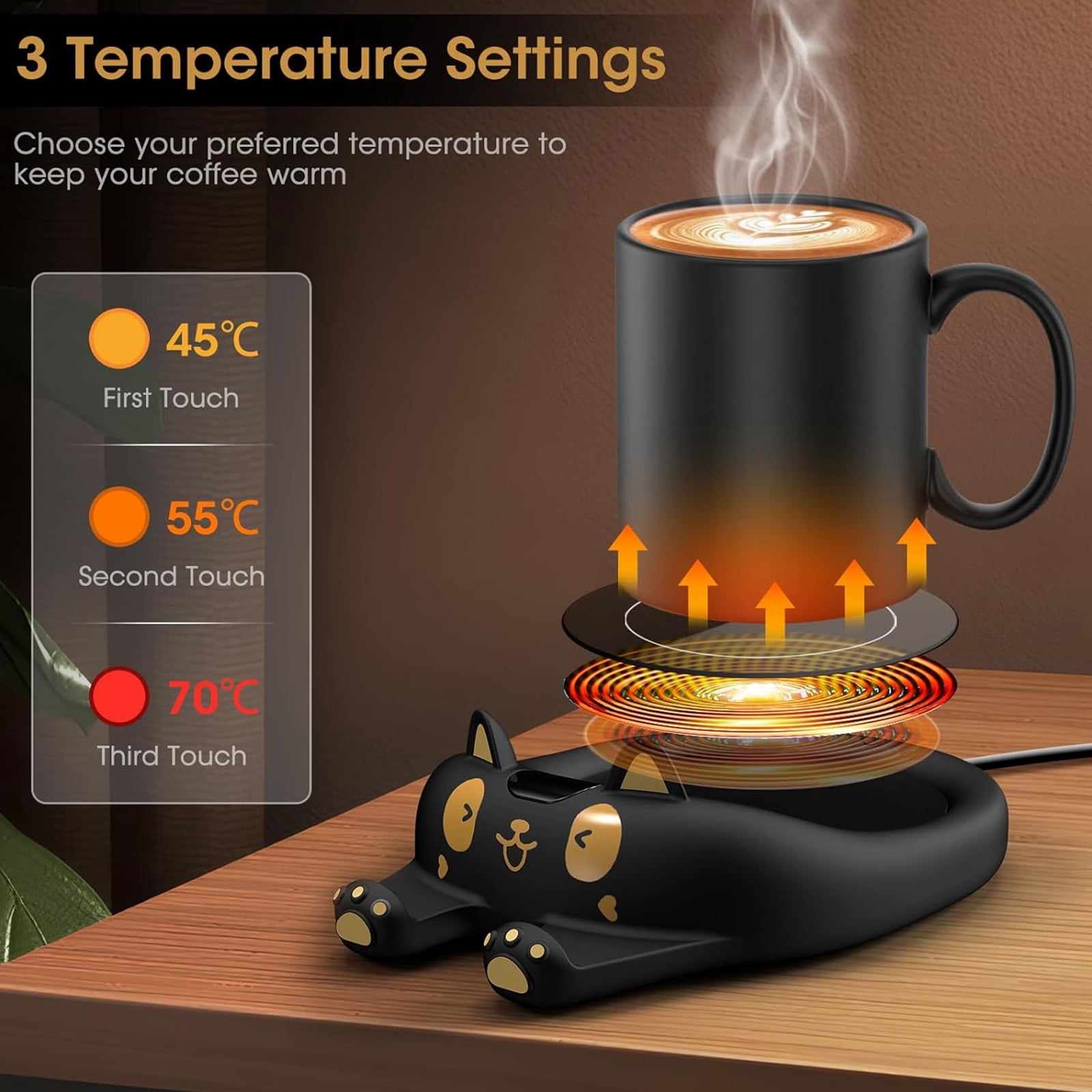 Mug Warmer, 3 Temp Settings Electric Plate with Auto Shut off, Coffee Cup Warmer for Coffee, Tea, Water, Milk and Cocoa