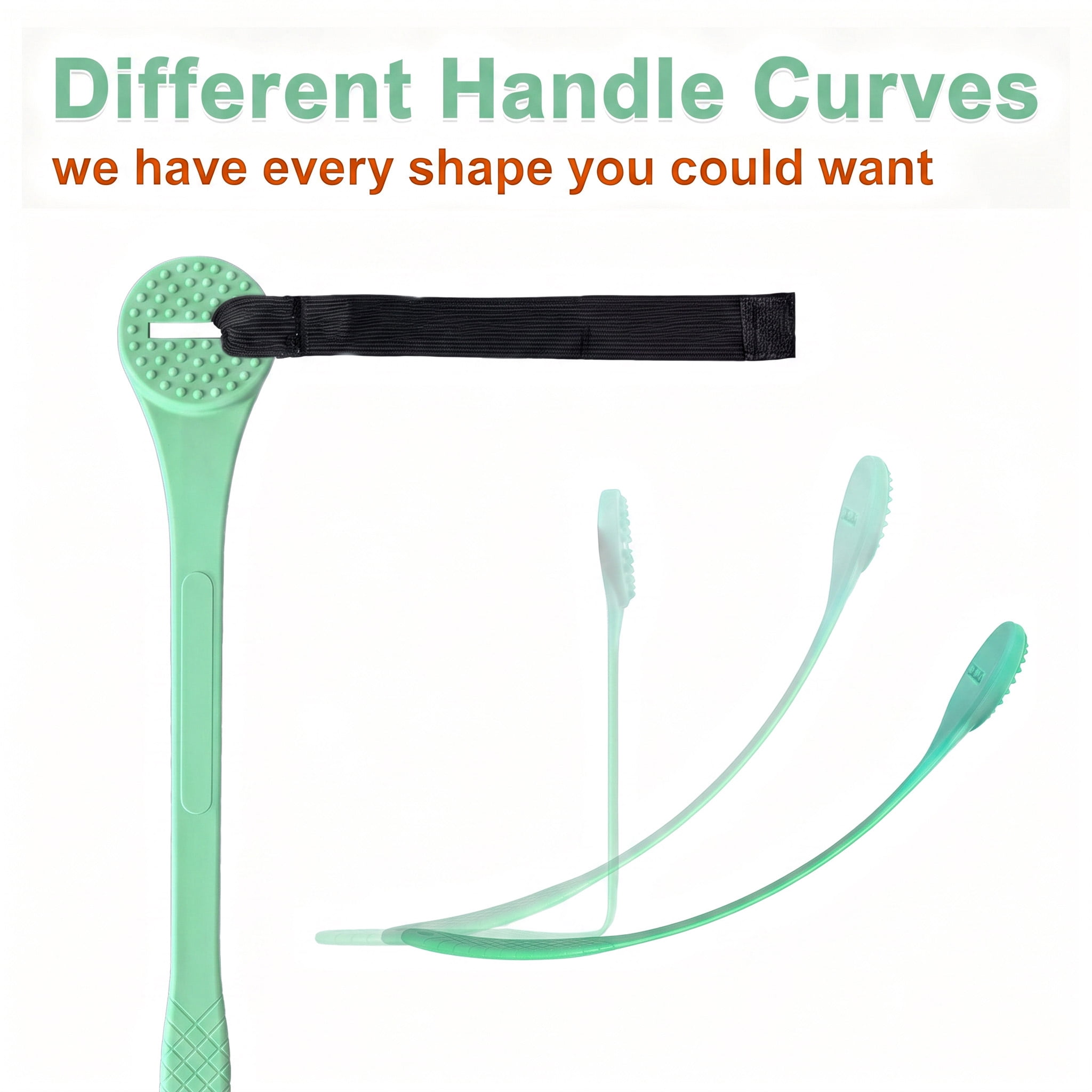 MQ 18" Bendable Back Shaving Extension Handle, 2 Elastic Straps Multi‑Purpose Long Reach Razor Holder for Back Leg Shaving, Lotion & Body Brushing