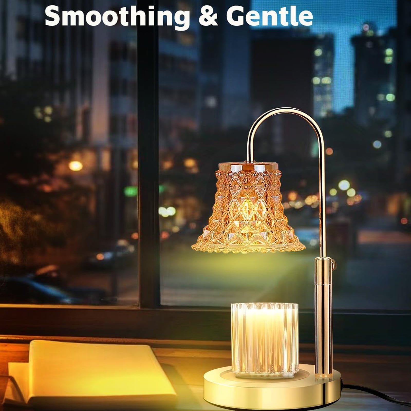 Candle Warmer Lamp, Adjustable Height Candle Lamp Warmer with Timer, Electric Dimmable Wax Melt Warmer with Flower Shaped and Stable Metal Base for Bedroom Home Decor
