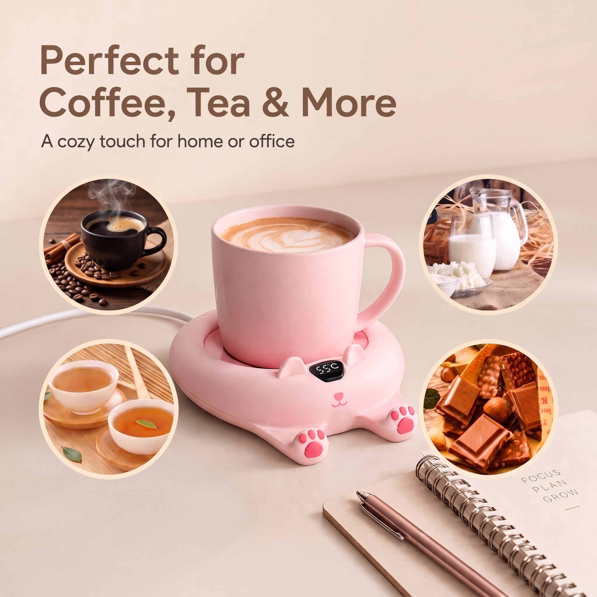 MQ Mug Warmer for Desk, 3 Temp Settings Coffee Cup Warmer, Electric Plate with Auto Shut off for Coffee, Tea, Water, Milk and Cocoa