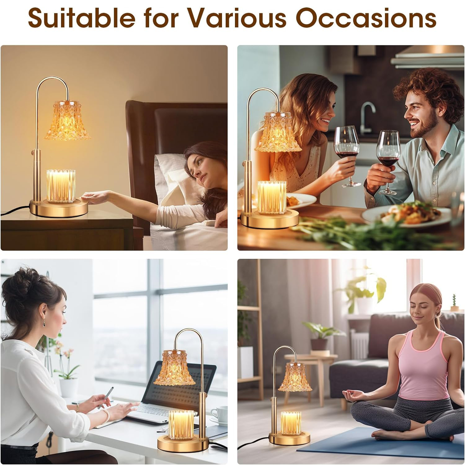 Candle Warmer Lamp, Adjustable Height Candle Lamp Warmer with Timer, Electric Dimmable Wax Melt Warmer with Flower Shaped and Stable Metal Base for Bedroom Home Decor