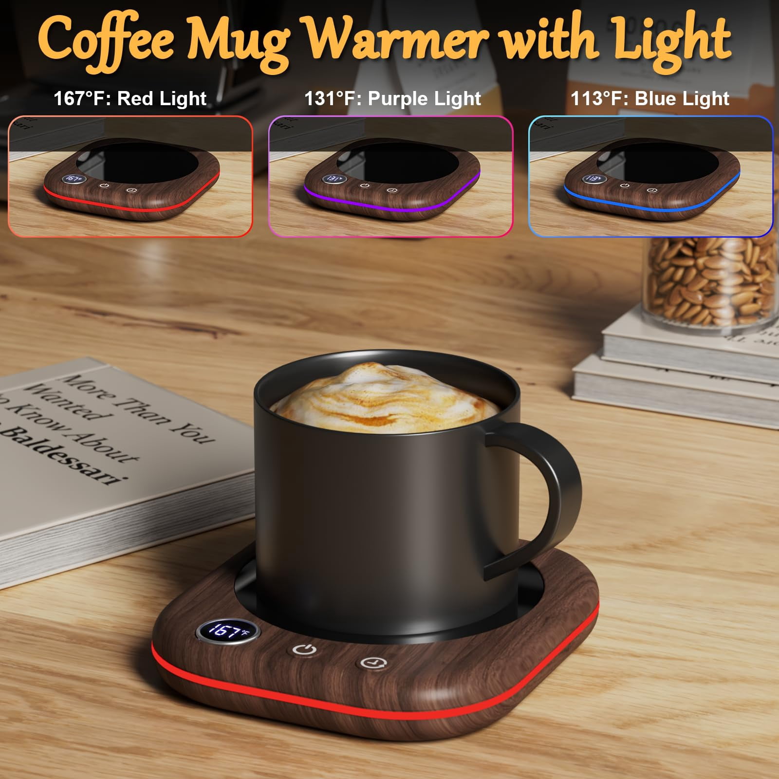 MQ 40W Mug Warmer Coffee Mug Warmer with Temp Display, 3 Temp Settings, 1-12H Timer & 4H Auto Off for Coffee Tea Milk Cocoa