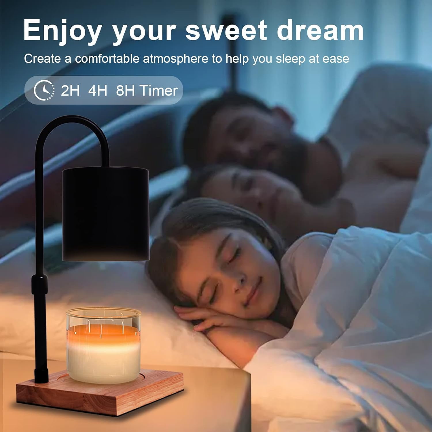 MQ Candle Warmer Lamp, Electric Candle Warmer Lamp with 2H/4H/8H Timer Dimming Height Adjustable Safety Night Lamp, Home Scented Jar Candles Decor Gifts (2 Bulbs, Black)