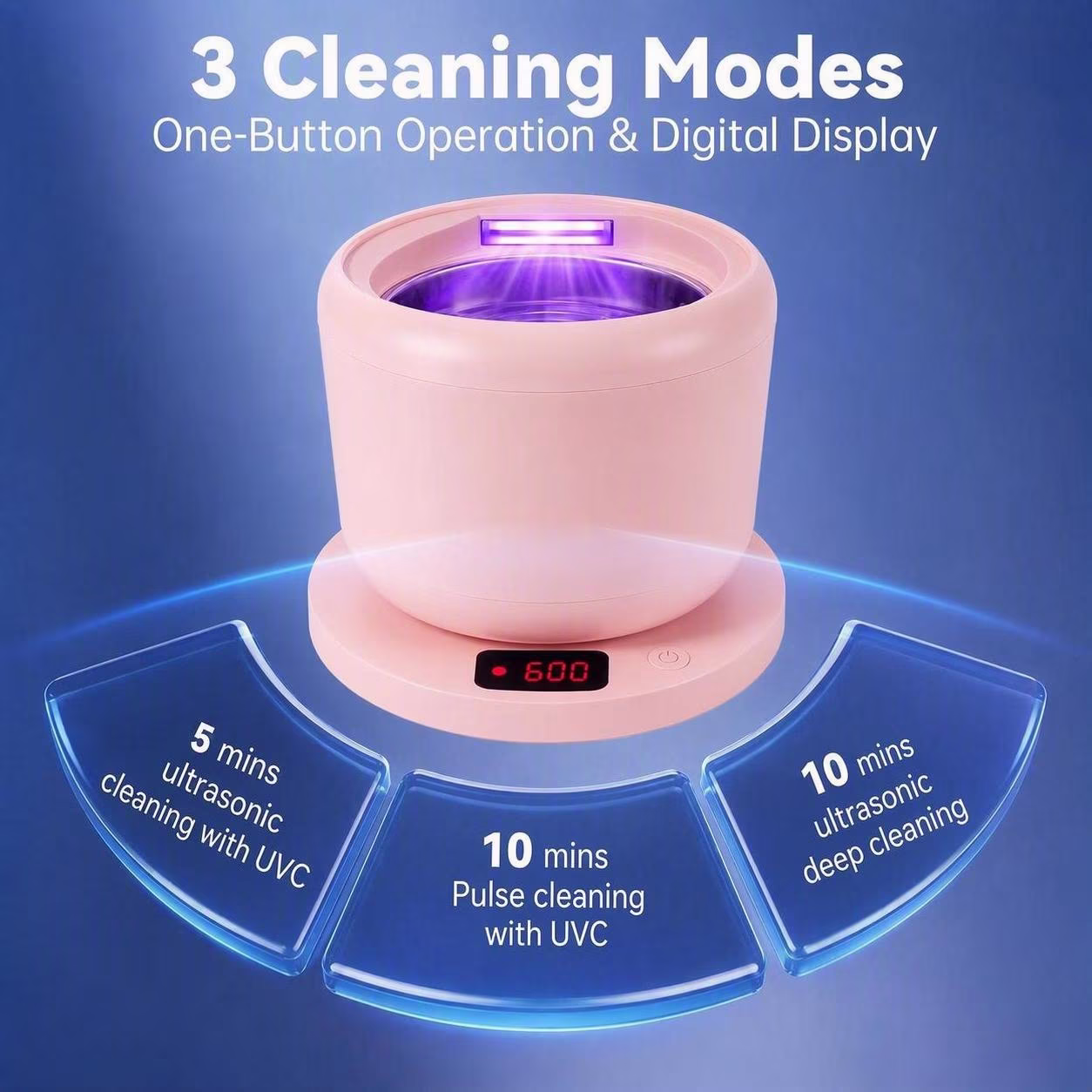 MQ Ultrasonic Retainer Cleaner,48kHz 200ML,3 Modes Removable Base Cover for Aligners Braces Mouth Guards Brush Heads Jewelry