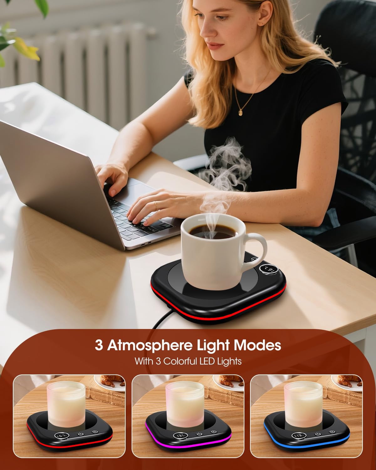 Mug Warmer,40W Coffee Mug Warmer for Desk with Temperature Display, 4H Auto Shut Off, 3 Temp Settings & 1-12H Timer, Smart Electric Beverage Warmer for Coffee, Tea, Water, Milk and Coco(Black)