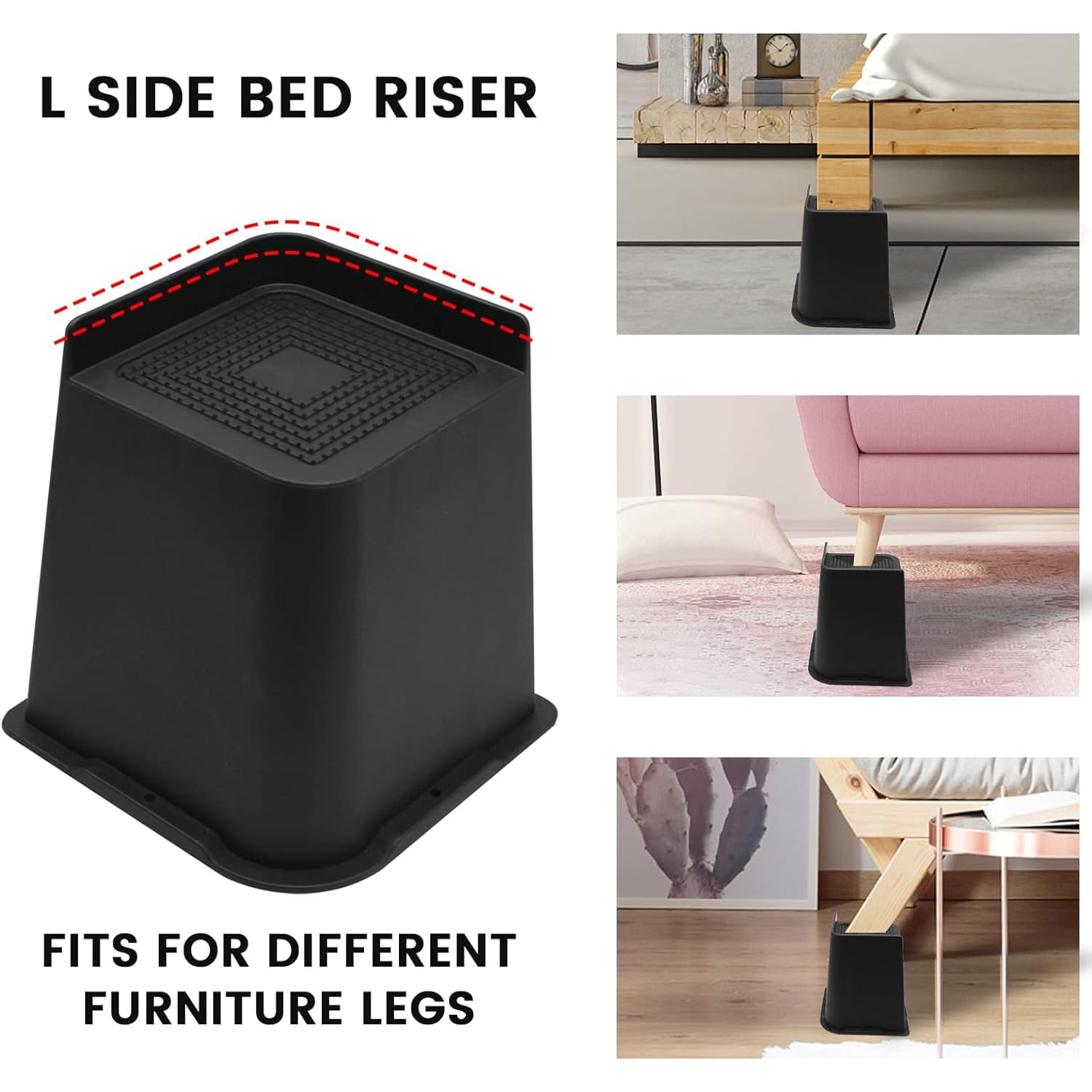 MQ Bed Risers 6 Inch 4 Pack Black Support 7000LBs, Oversized Furniture Risers for Dorm Beds Frame, Sofa, Desk, Couch, Chairs Legs