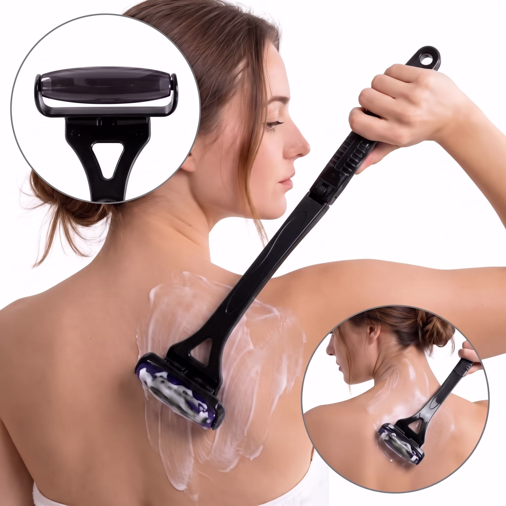 Black Foldable Long Reach Lotion Applicator for Back & Body, Reusable Roller Wand for Sunscreen, Moisturizer & Self-Tanner