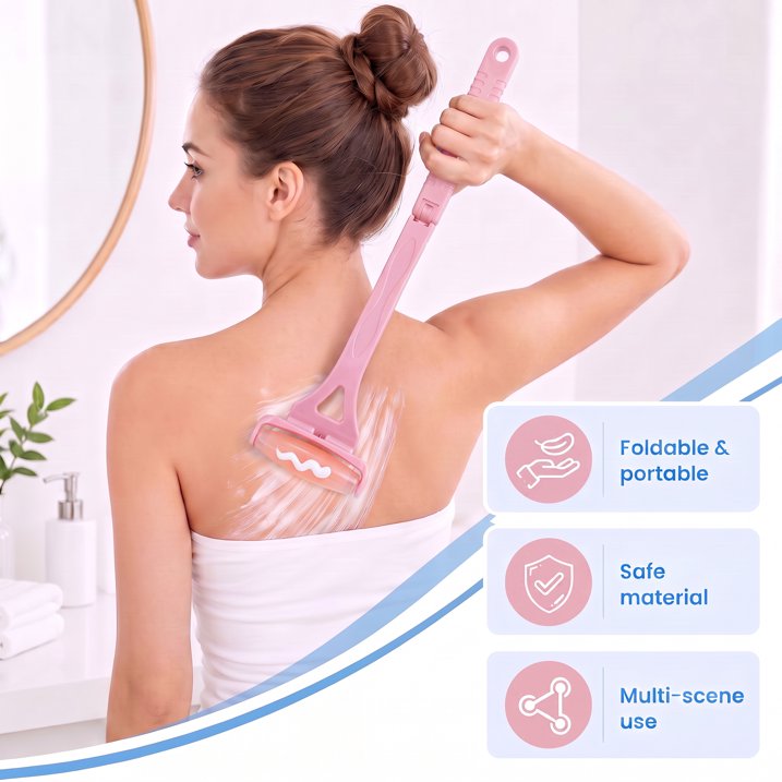 MQ Lotion Applicator for Back Body, Resin Back Lotion Applicator Long Reach Folding Handle, Sunscreen Application Roller Wands for Back Self Elderly, Seniors, Women and Men,Pink