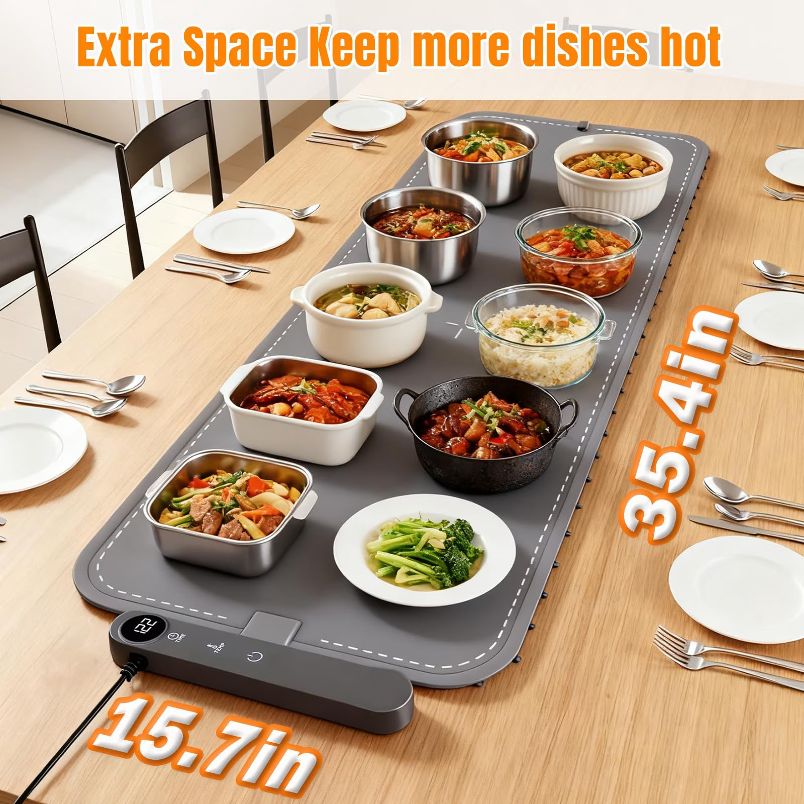 MQ Extra Large Rollable Food Warming Mat 35.4"x15.7", 6 Temp Levels & 6H Timer, Portable XXL Heating Tray Pad for Buffet Party Gifts