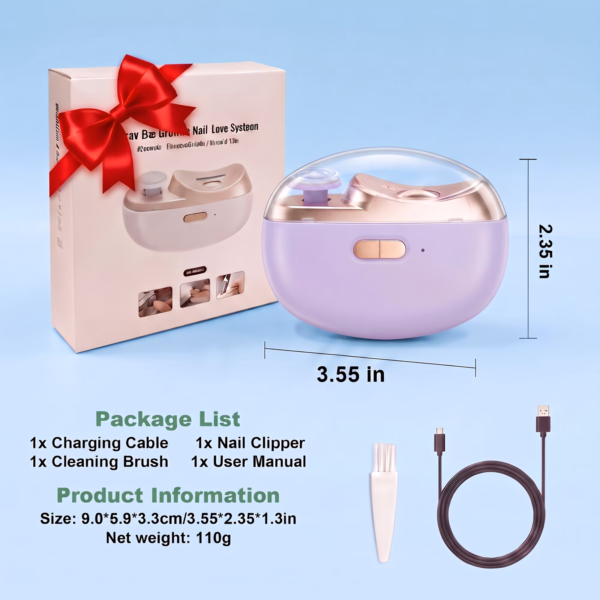 MQ Smart Electric Nail Clipper, Upgraded 3 in 1 USB Rechargeable Automatic Nail Trimmer, LED Light, 2 Speed, Nail Scrap Storage, Safe Cutter Polisher, Ideal Gift for Baby Kids Seniors Adults, Purple