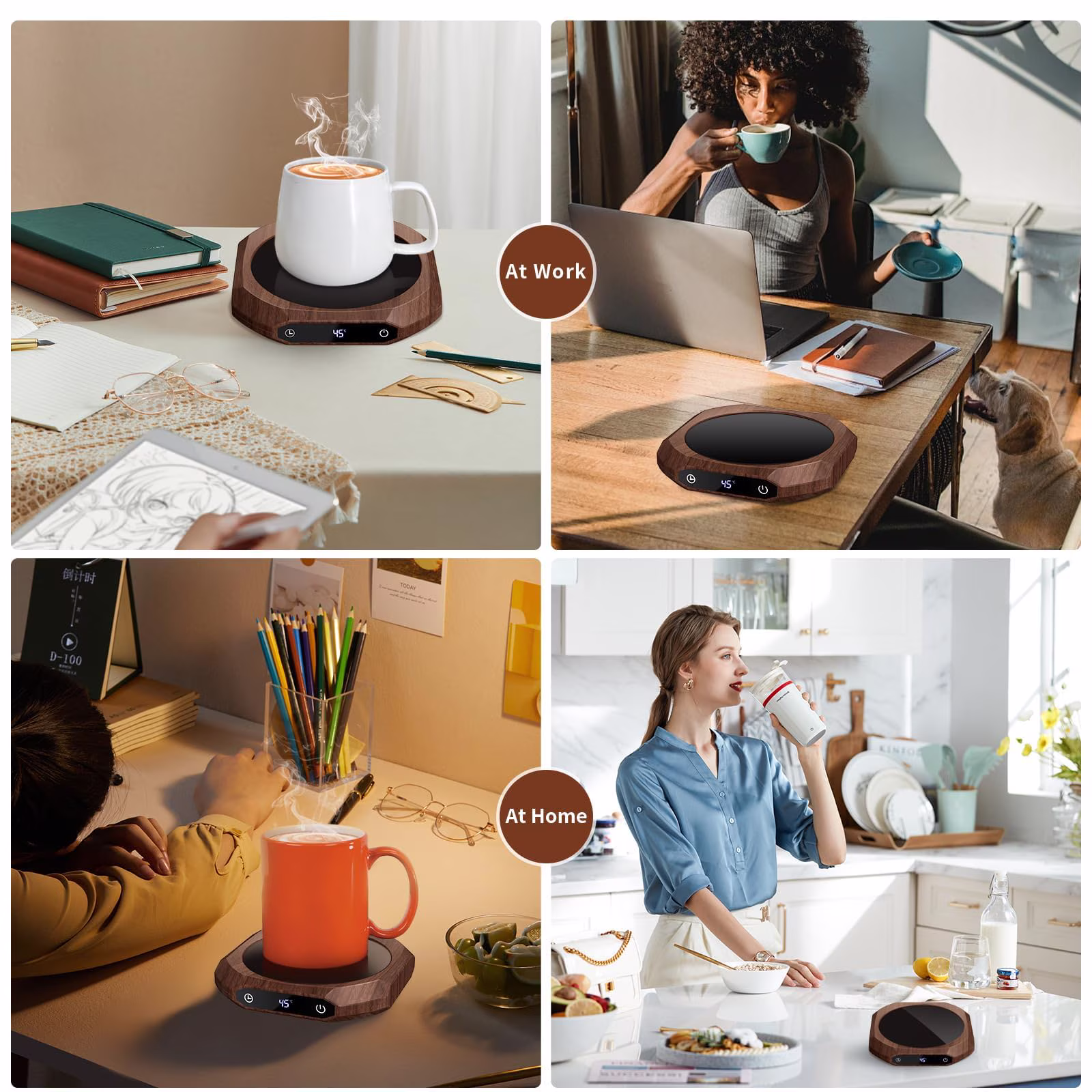 Wooden Mug Warmer, Coffee Warmer for Desk with 3 Temperature Settings (113°F/131°F/167°F), Cup Warmer for Tea, Milk with 1-12H Auto-off, Coffee, Tea and Milk Warmer for Office Home Desk Use