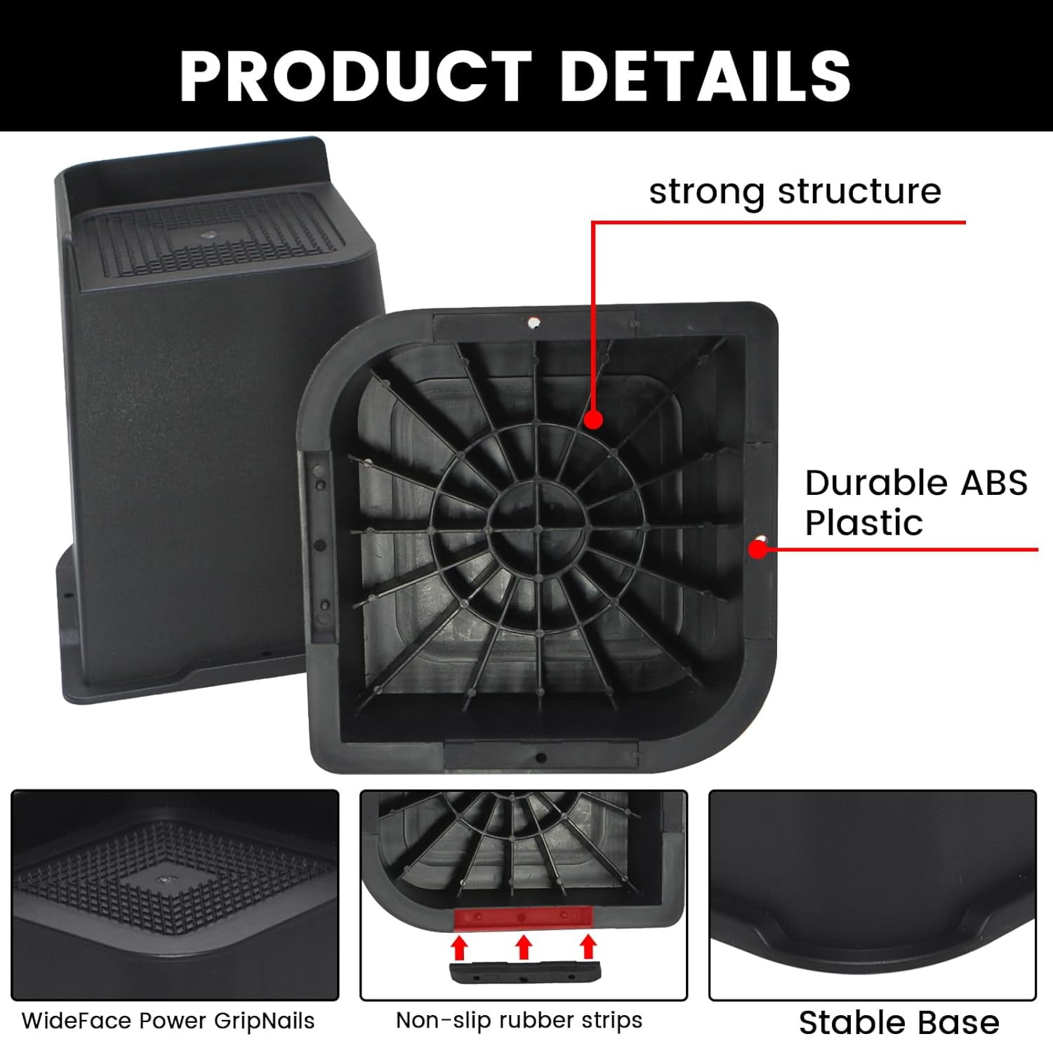 MQ Bed Risers 6 Inch 4 Pack Black Support 7000LBs, Oversized Furniture Risers for Dorm Beds Frame, Sofa, Desk, Couch, Chairs Legs